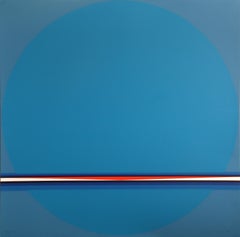 Blauer Horizont, abstrakter geometrischer Siebdruck von Lothar Quinte
