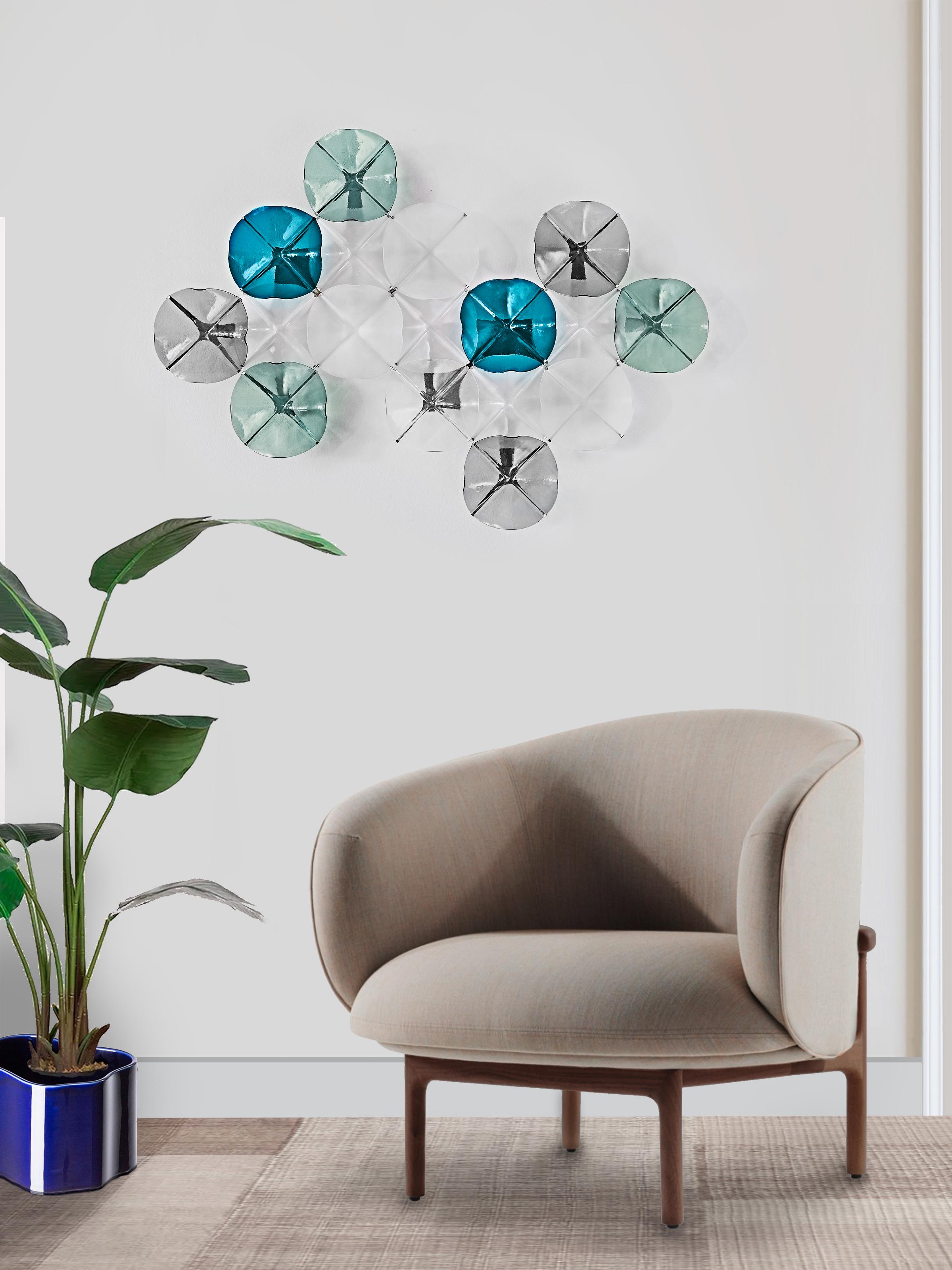 Espagnol LOTO Applique murale en mosaïque de verre bleu Fait à la main à Barcelone en vente