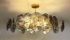 Italian Loto Murano Glass Discs and Brass Chandelier by Fabio Ltd