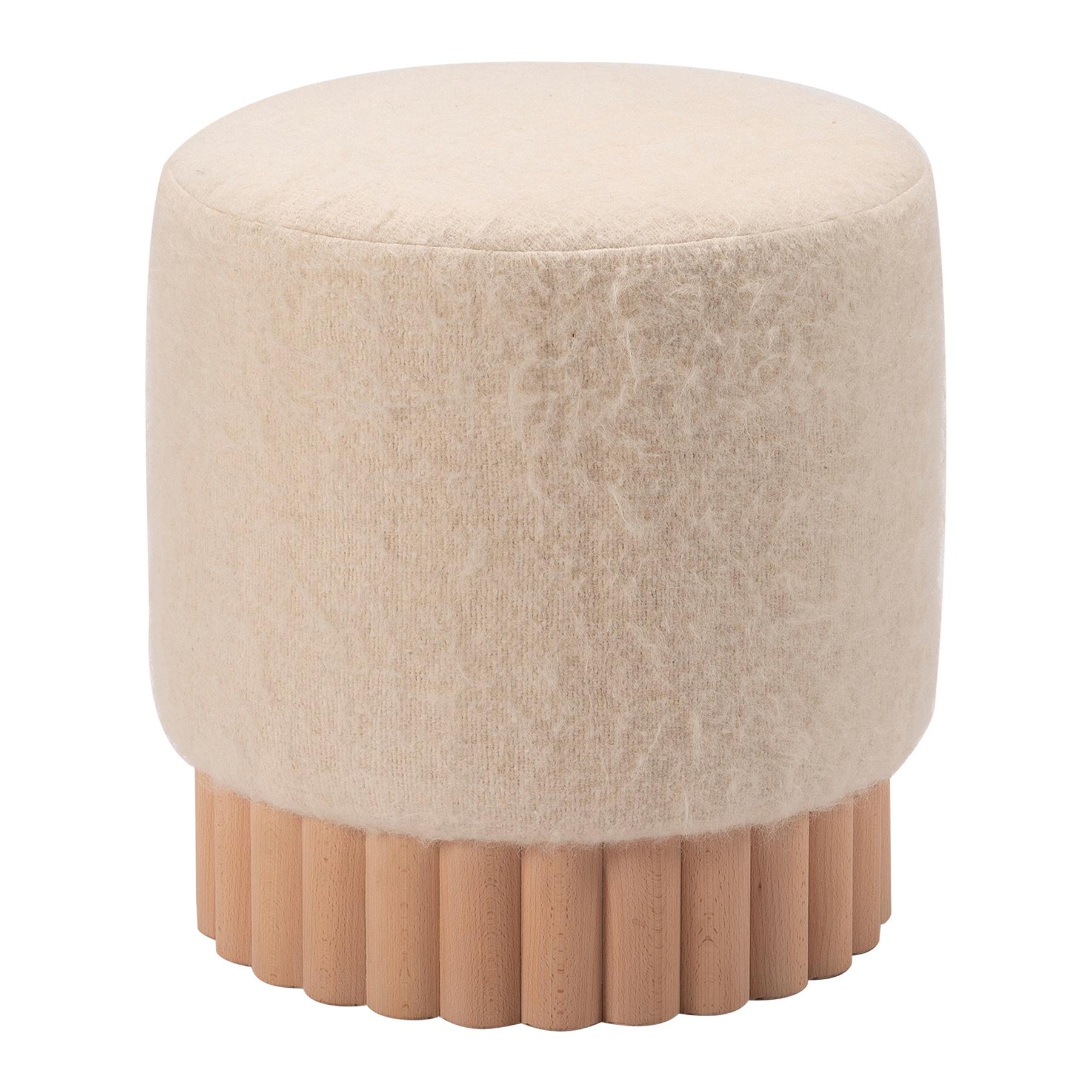 Loto Pouf, Beech, Tzalam or Blackened Oak Wood and Leather or Fabric