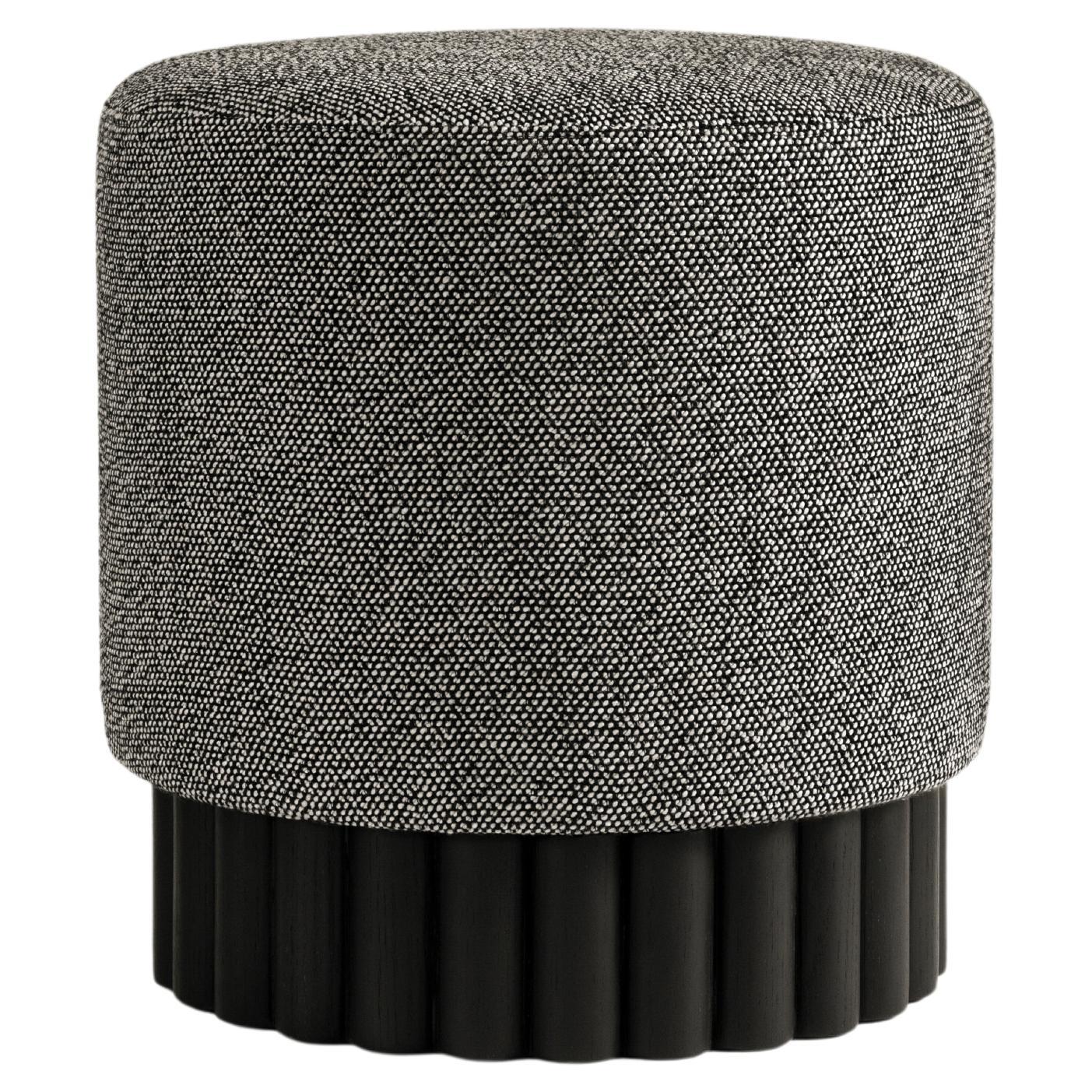 Loto Pouf, Black and White Boucle by Peca For Sale