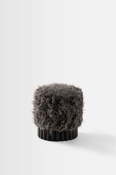 LOTO Pouf in Gray Long Pile Shag Wool by Peca