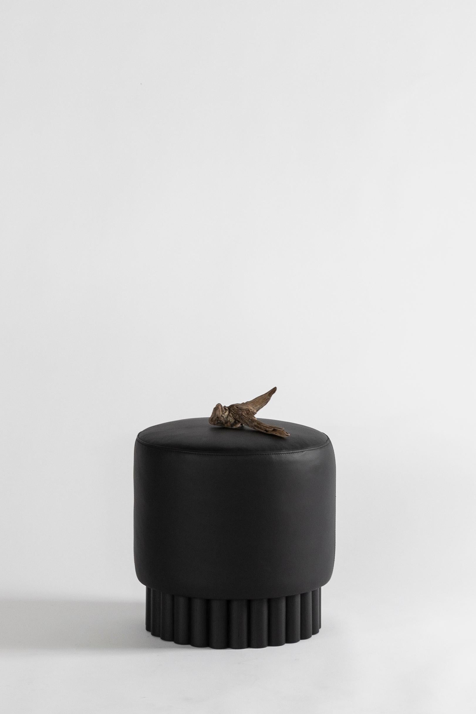 Minimalist LOTO Pouf in Leather by Peca For Sale