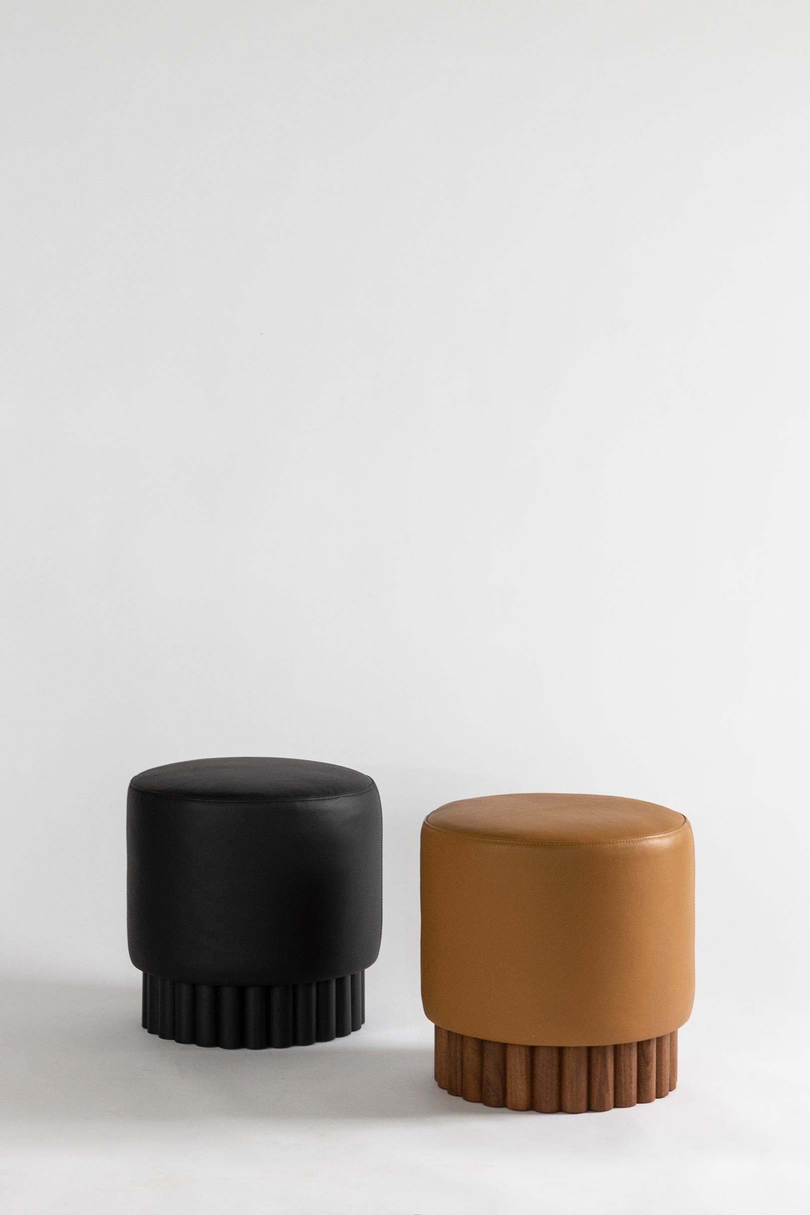 Hand-Crafted LOTO Pouf in Leather by Peca For Sale