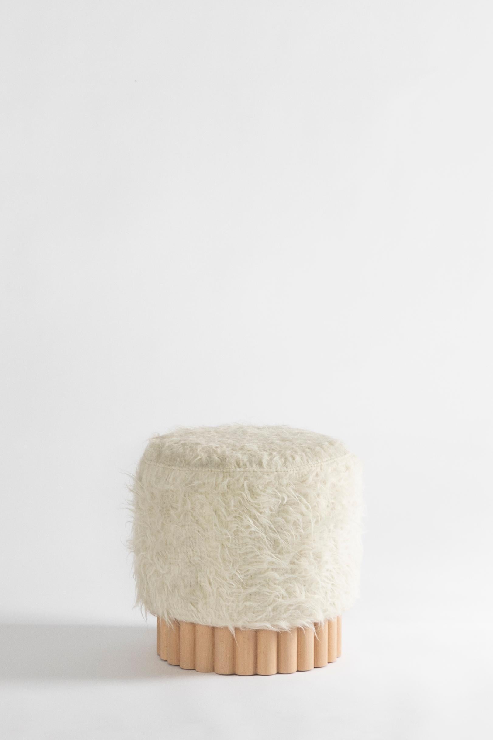 Mexican LOTO Pouf in Long Pile Shag Wool by Peca For Sale