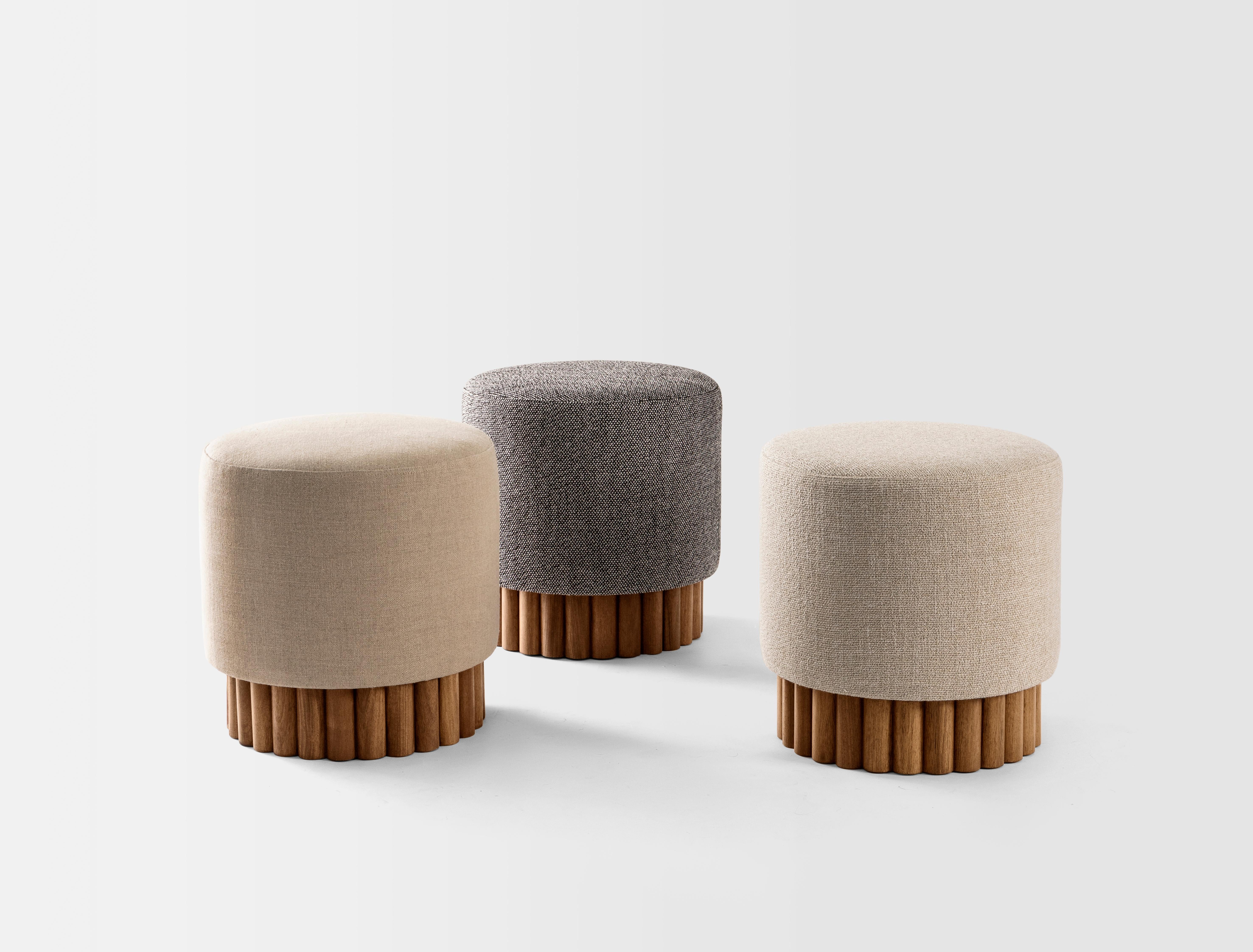 Minimalist Loto Pouf, Outdoors in Sunbrella Papyrus  For Sale