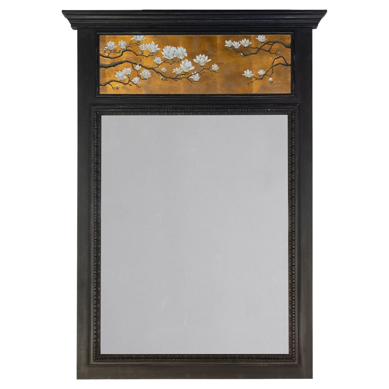 Loto Rectangular Floral Black Wooden Mirror by Spini Firenze