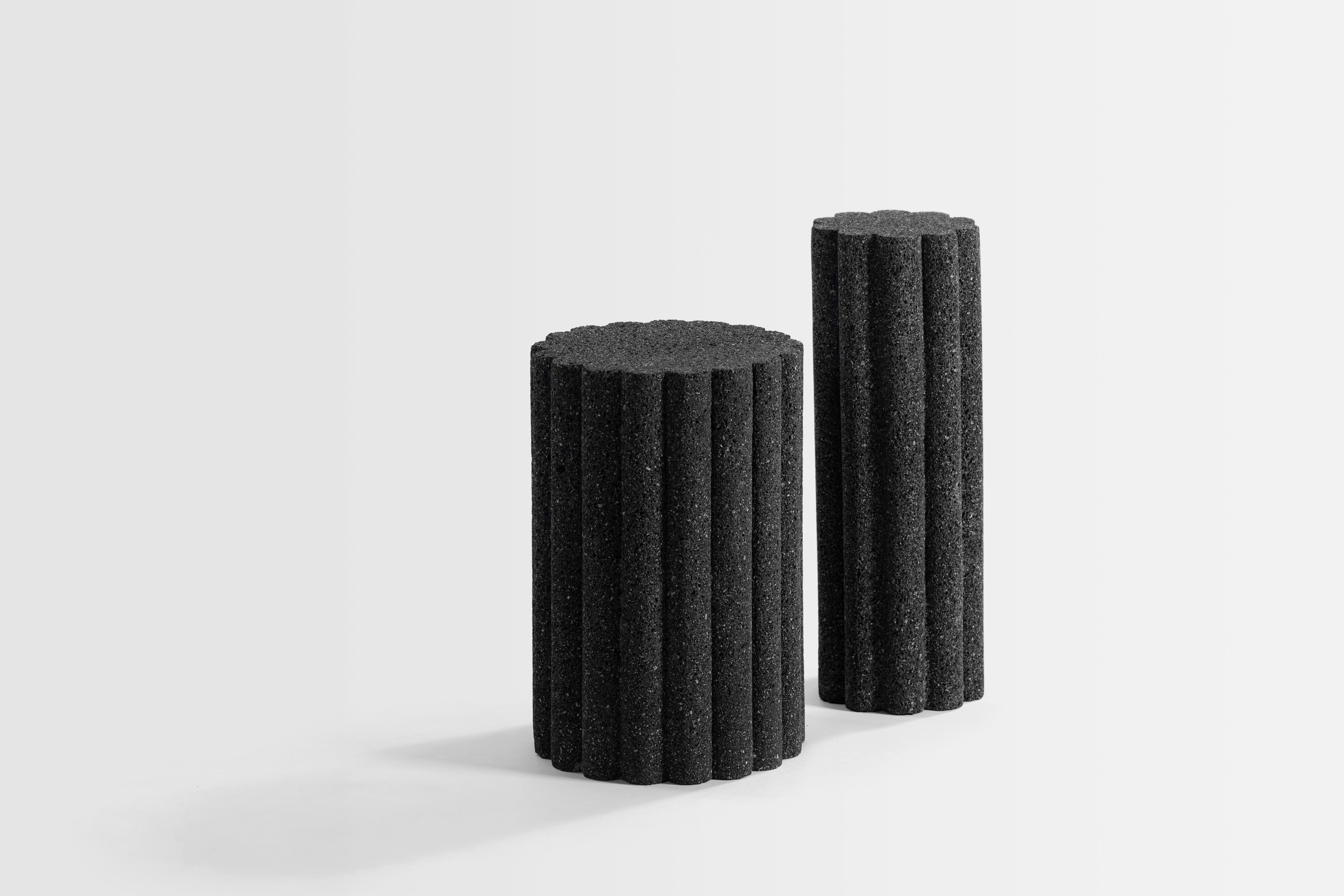 Loto Roca is exploration personified. These volcanic stone monoliths have been carved mastering a meditative process with chisel and hammer. It comes in two different width presentations and two different heights recalling esthetic character of the