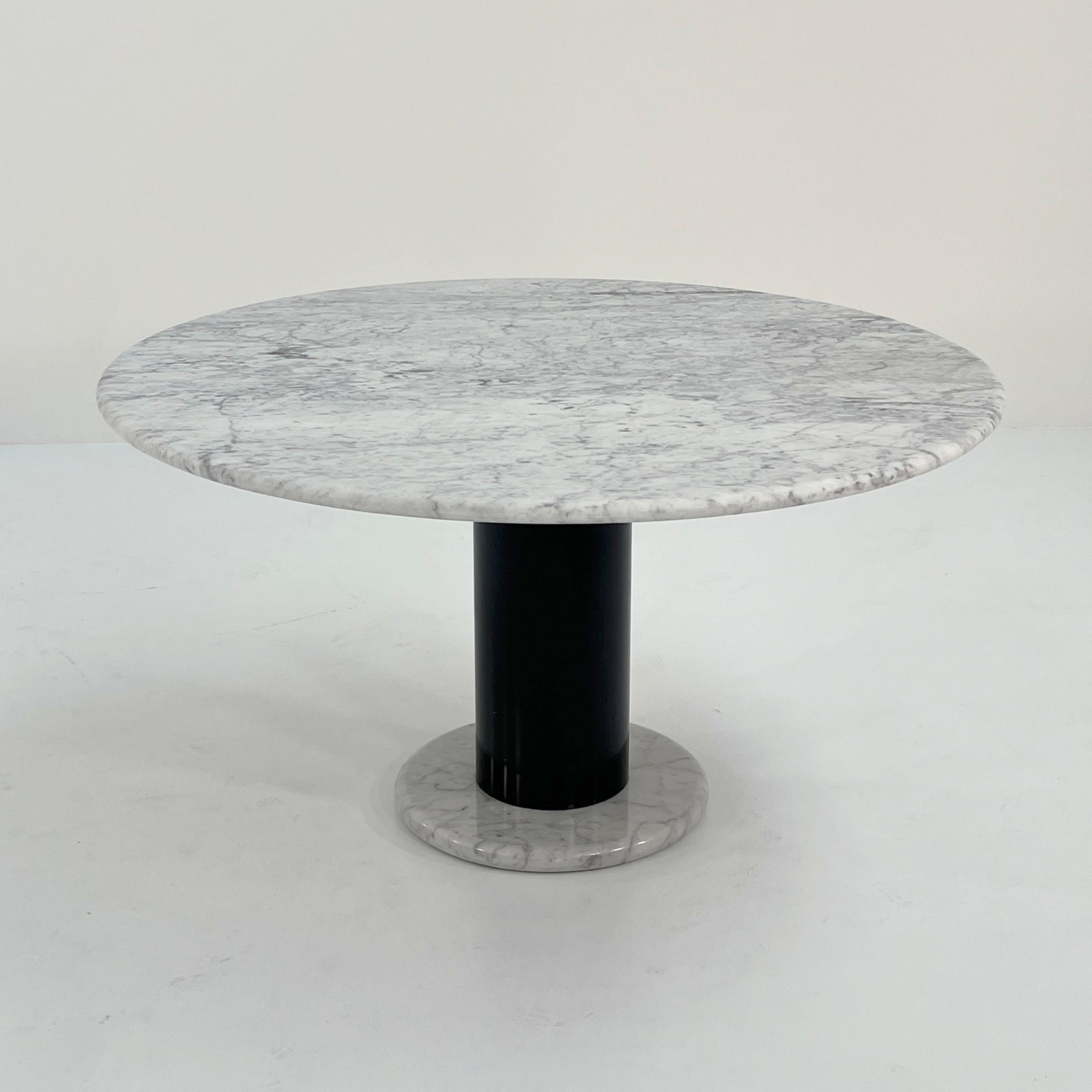 Designer - Ettore Sottsass
Producer - Poltronova
Model - Lotorosso Dining Table 
Design Period - Sixties 
Measurements - Width 120 cm x Depth 120 cm x Height 70 cm
Materials - Marble, Metal 
Color - Grey, Black
Comments - Light wear consistent with
