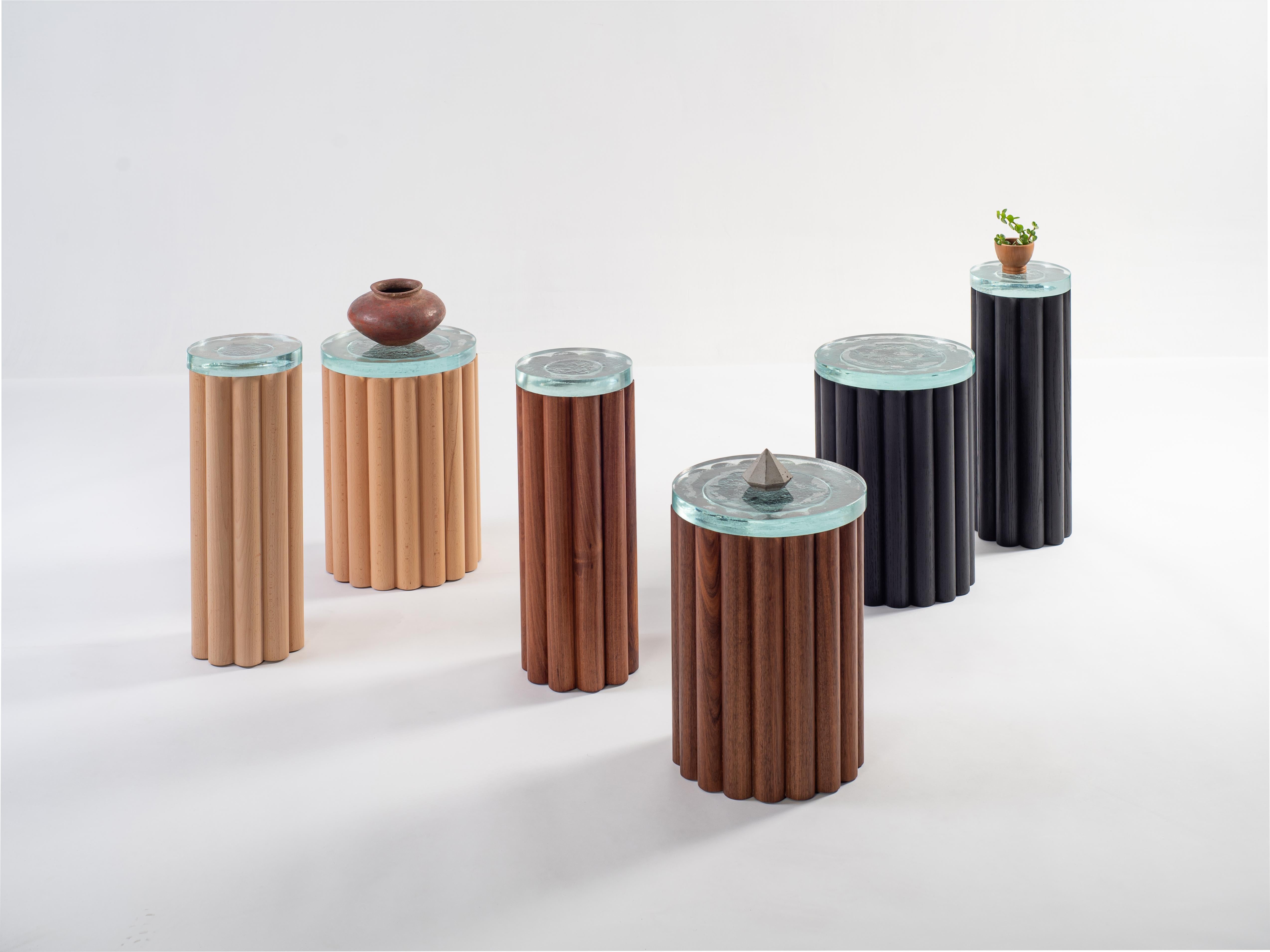 Tables d'appoint Loto, ensemble de 2, bois de hêtre et verre fusionné en vente 4