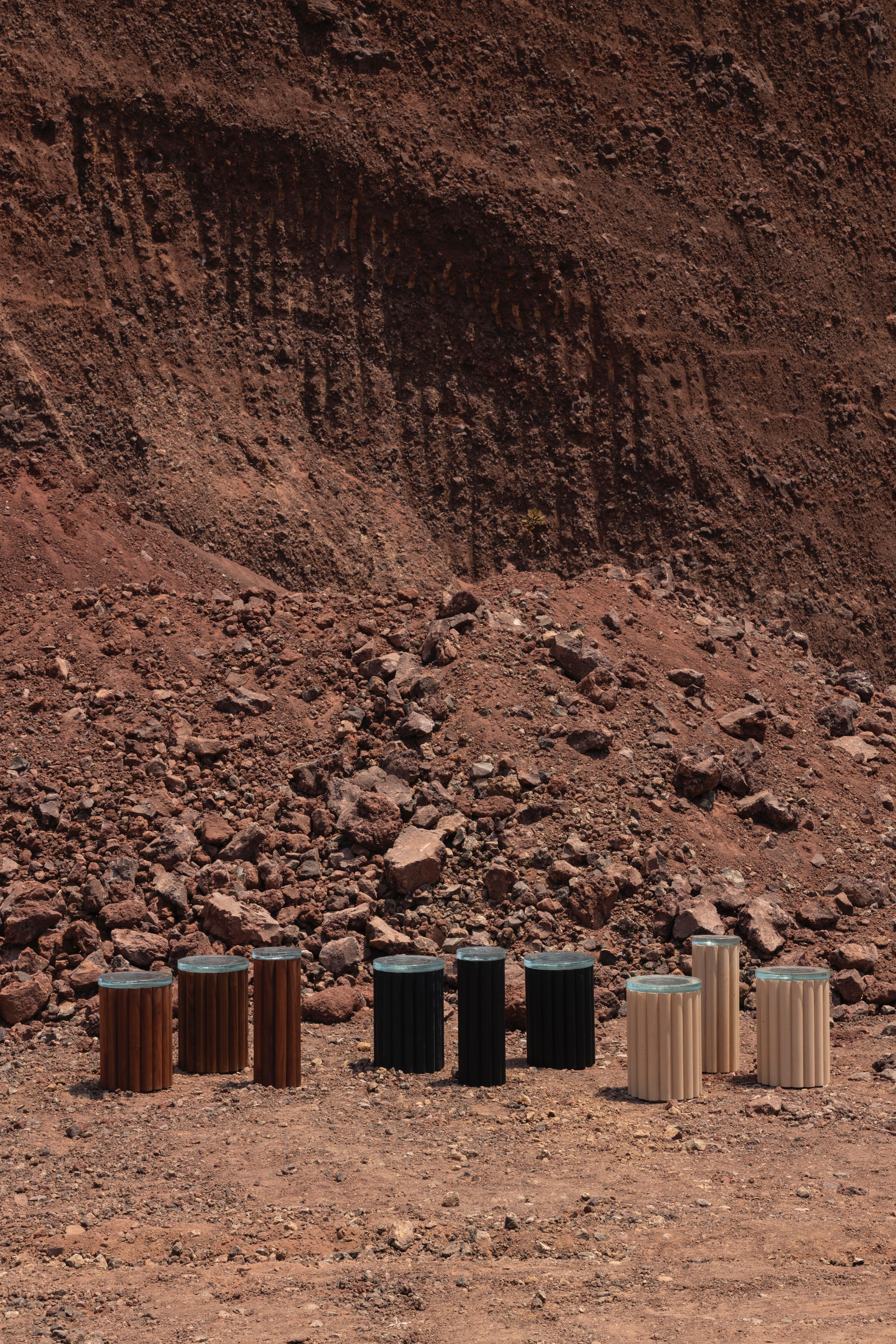 Tables d'appoint Loto, ensemble de 2, bois de hêtre et verre fusionné en vente 6