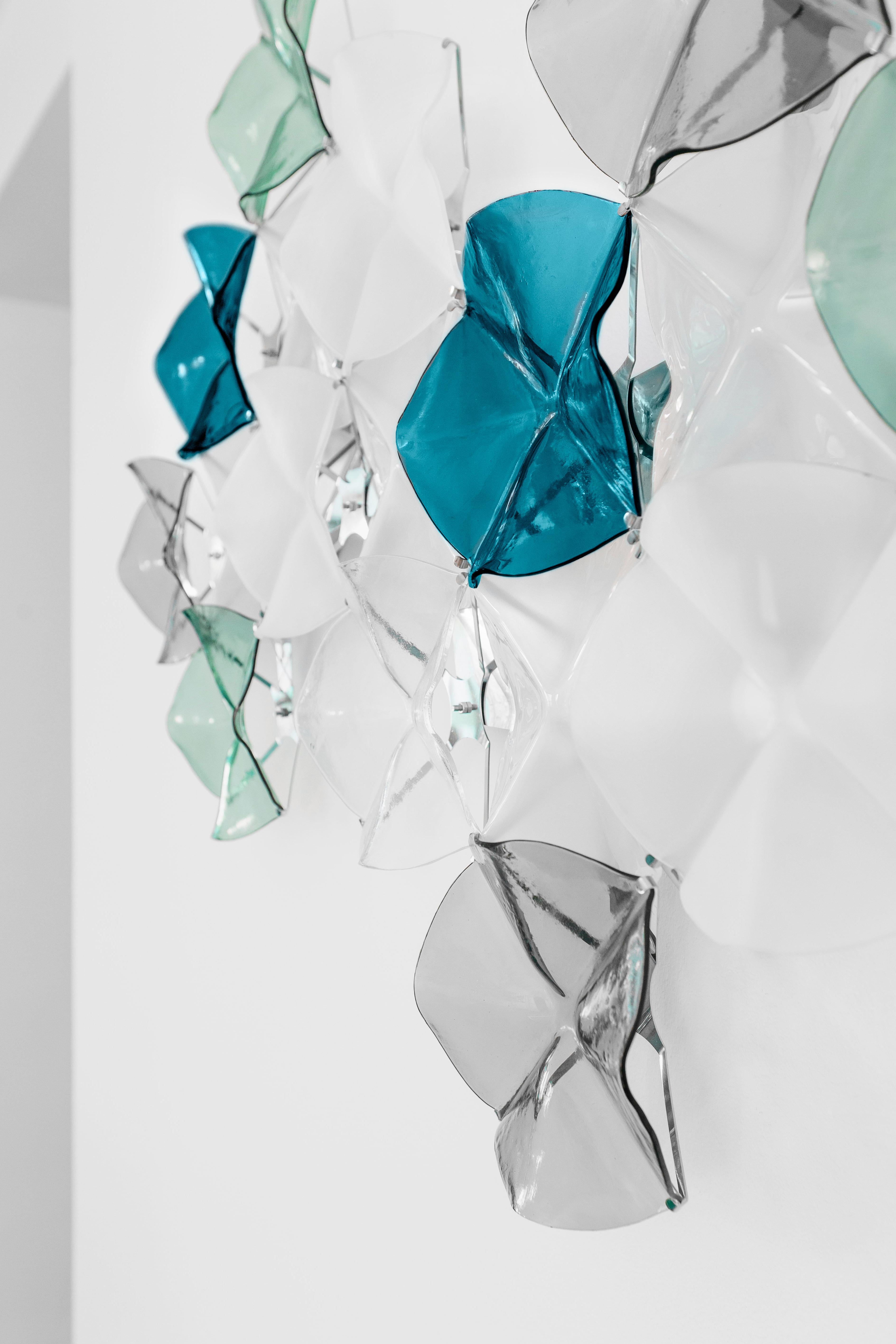 Stainless Steel LOTO wall art piece. Artisan glass 3D mosaic. Handmade in Barcelona, Spain. For Sale