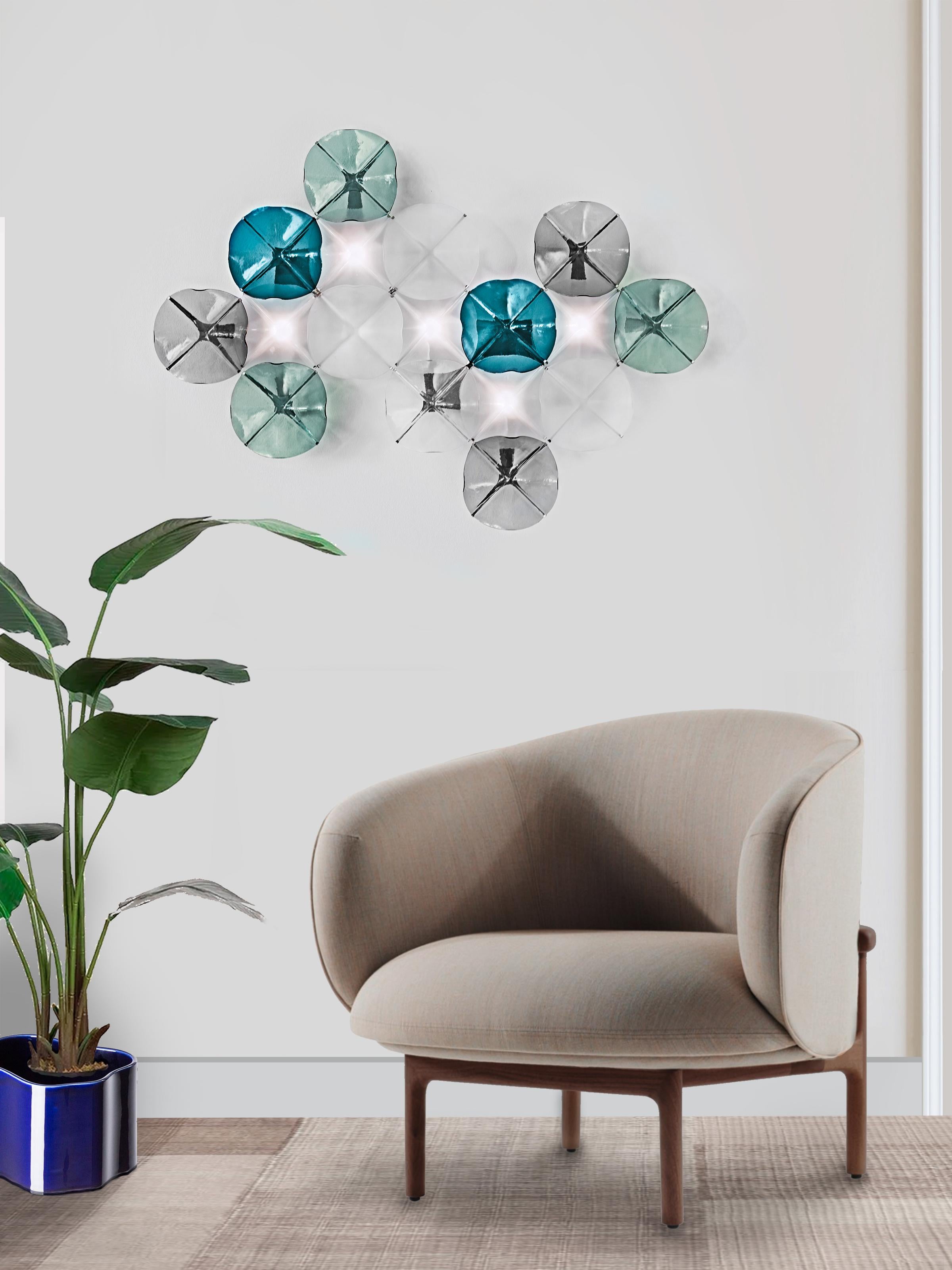 Organic Modern LOTO wall light. Illuminated artisan glass mosaic handmade in Barcelona, Spain. For Sale