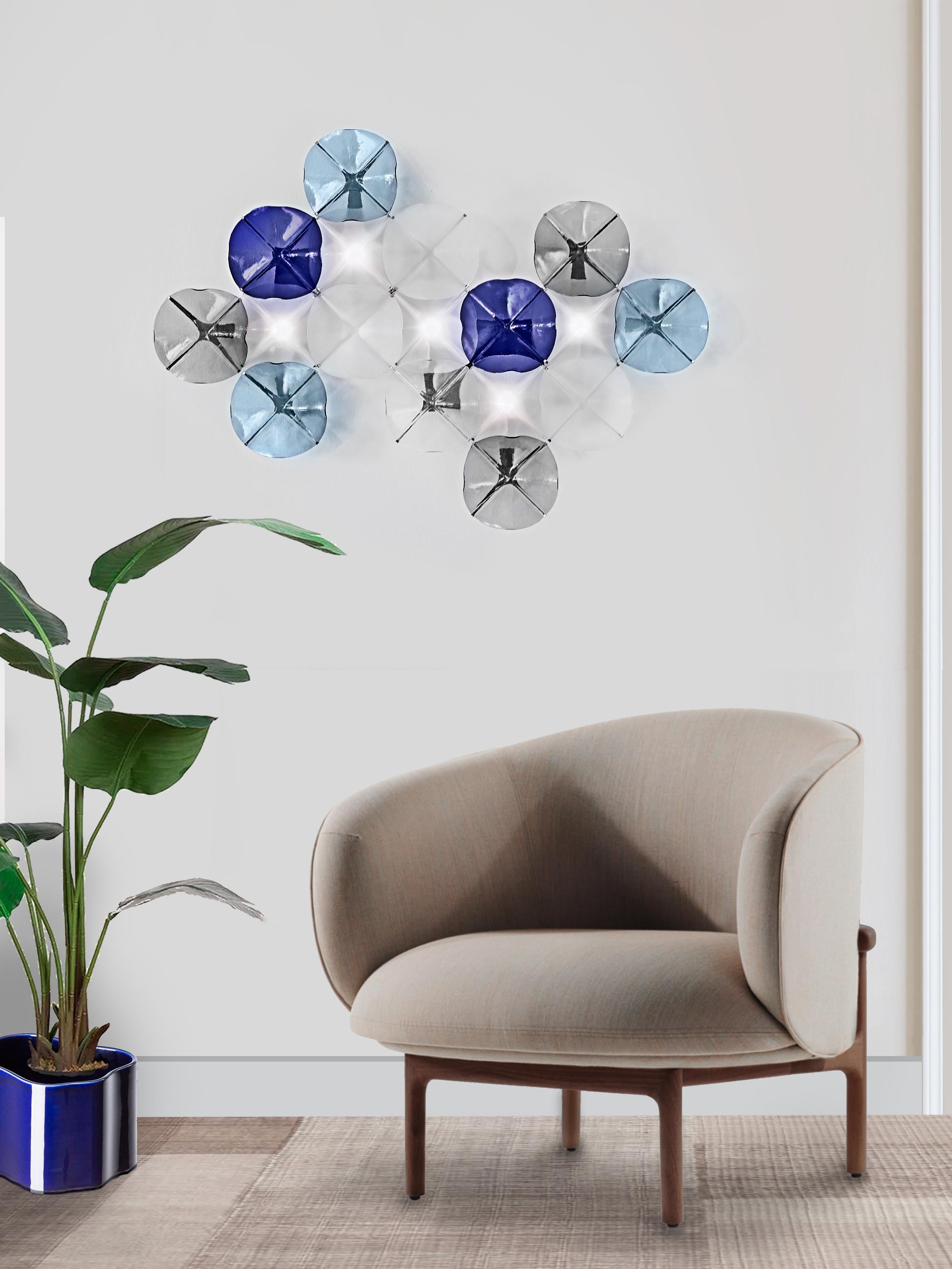 Spanish LOTO wall light. Illuminated artisan glass mosaic handmade in Barcelona, Spain. For Sale