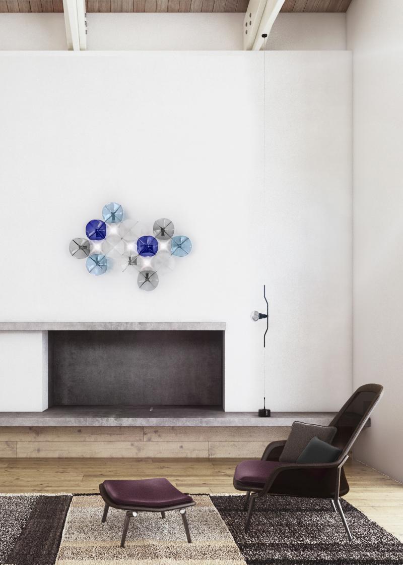 Contemporary LOTO wall light. Illuminated artisan glass mosaic handmade in Barcelona, Spain. For Sale
