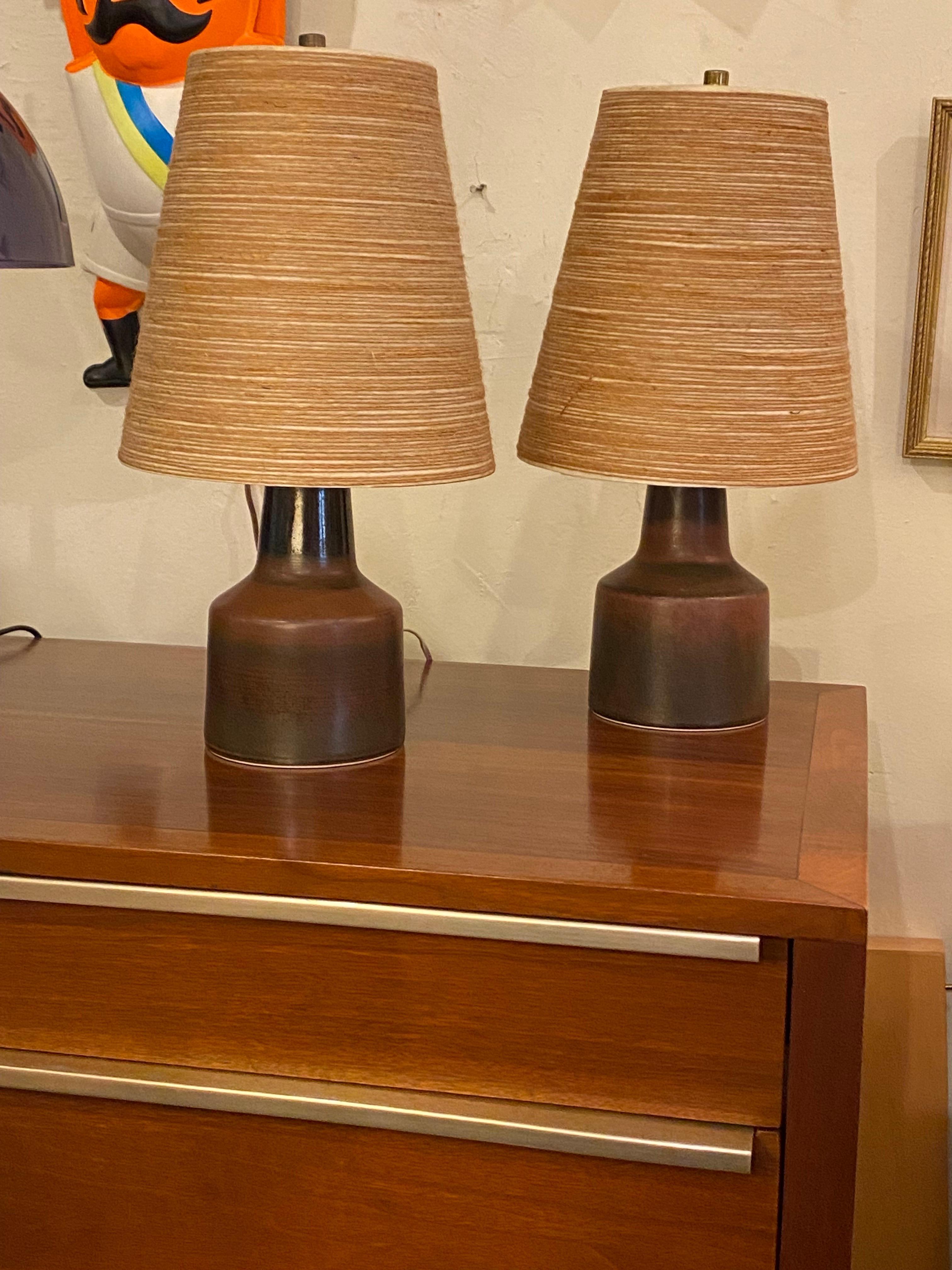 Lotte and Gunnar Bostlund Pair of Table Lamps with Original Shades For Sale 1