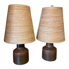 Vintage Lotte and Gunnar Bostlund Pair of Table Lamps with Original Shades