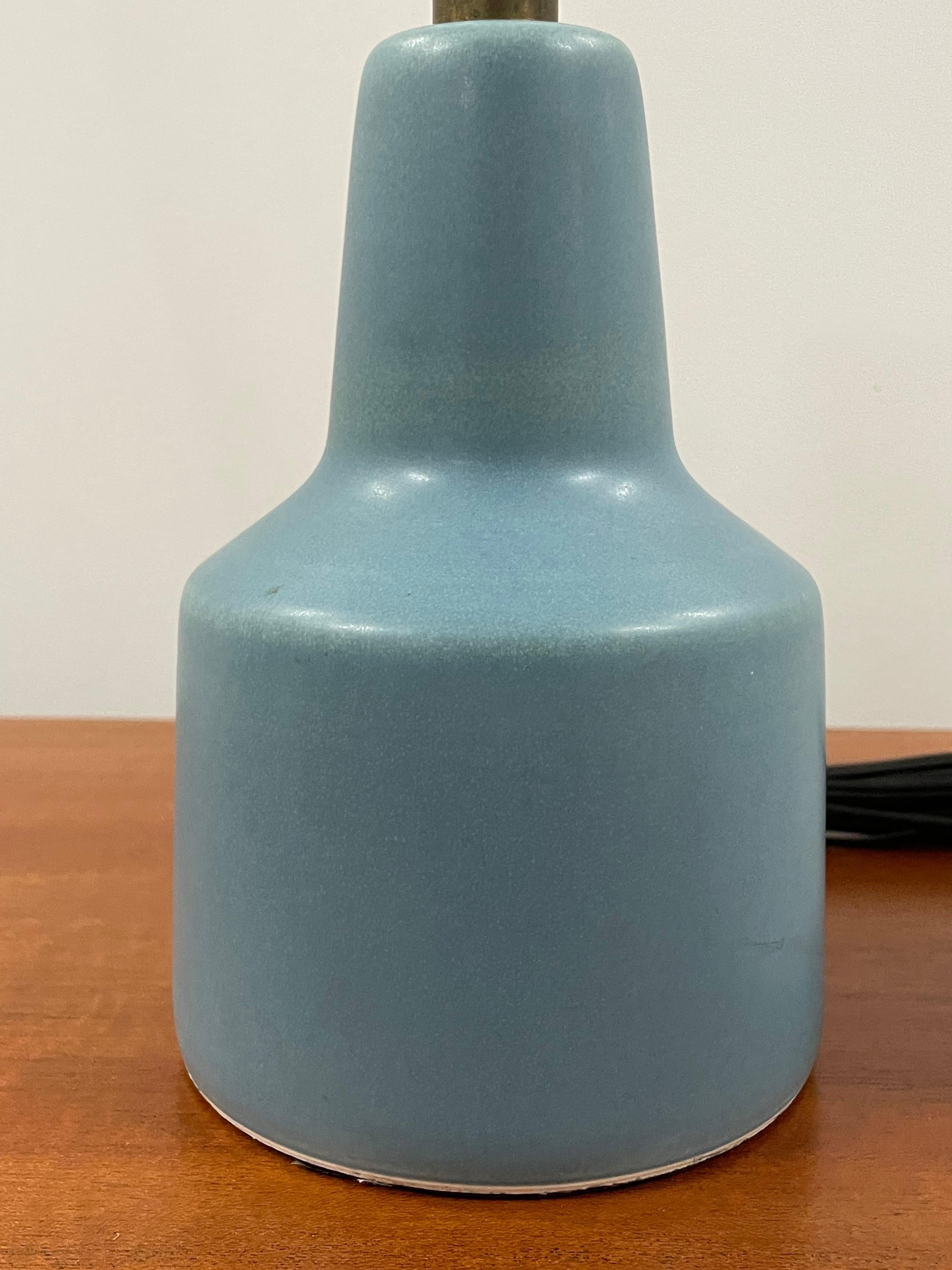 Mid-Century Modern Lotte and Gunnar Bostlund Table Lamp in Robin’s Egg Blue Ceramic For Sale