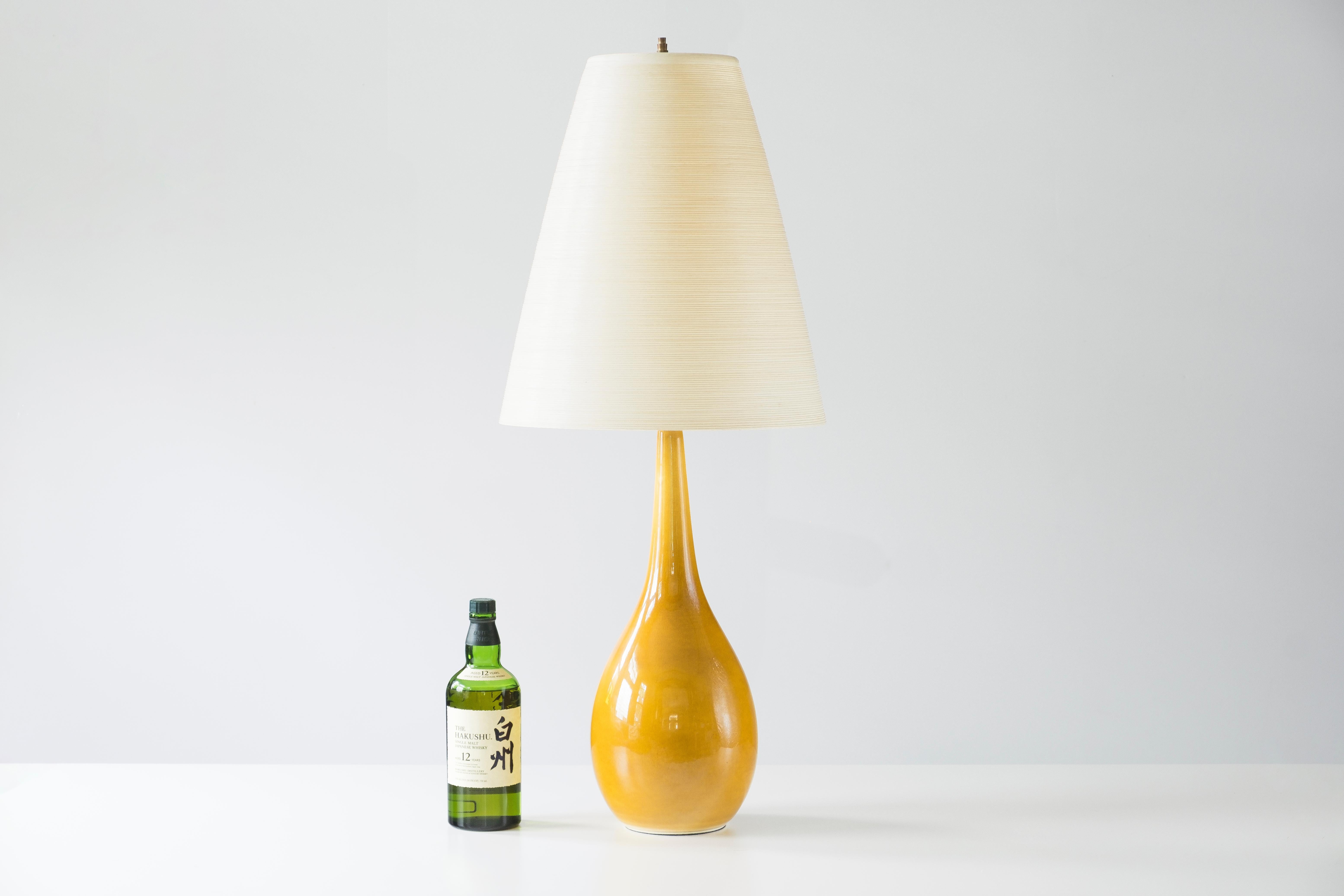 Canadian Lotte Bostlund Lamp, Model 100, Tall Ceramic Lamp with Fiberglass Shade