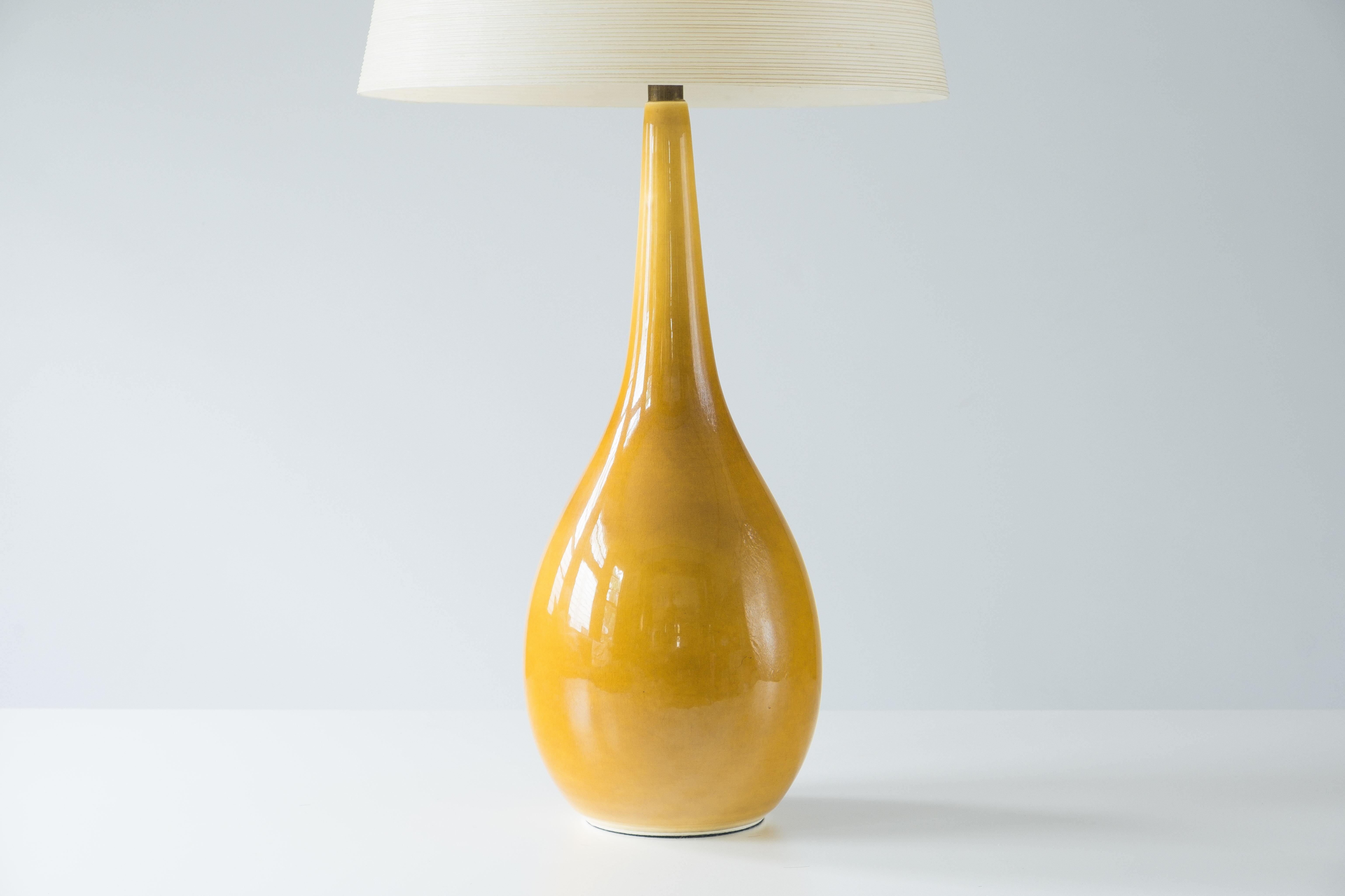 Glazed Lotte Bostlund Lamp, Model 100, Tall Ceramic Lamp with Fiberglass Shade