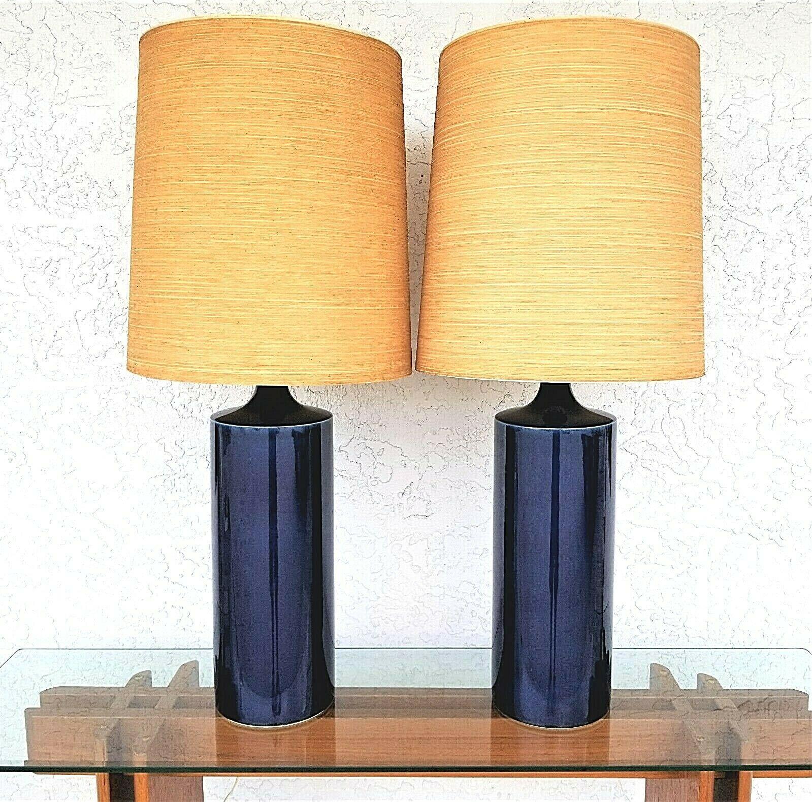 Mid-20th Century Lotte Gunnar Bostlund Cobalt Blue Ceramic Table Lamps - A Pair