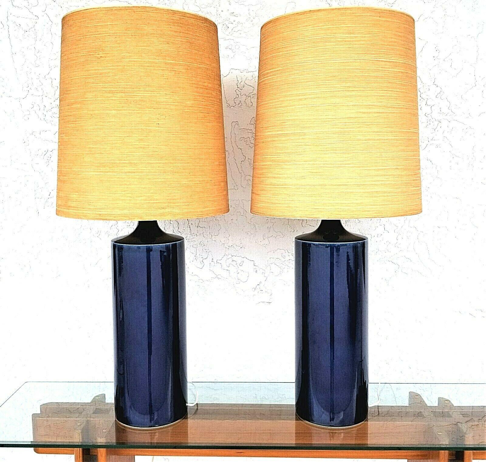Lotte Gunnar Bostlund Cobalt Blue Ceramic Table Lamps - A Pair 1