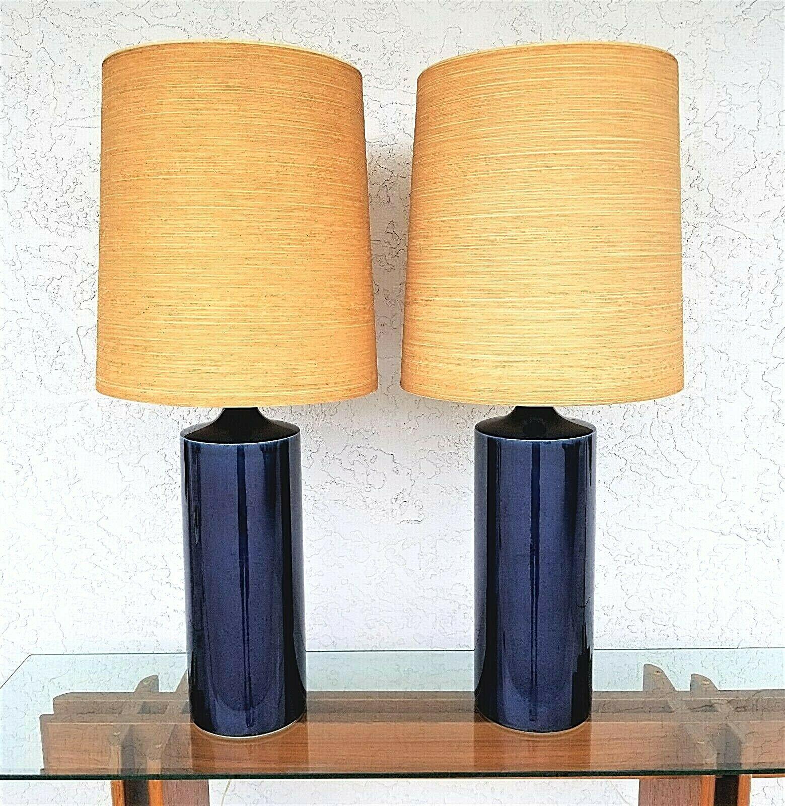 Lotte Gunnar Bostlund Cobalt Blue Ceramic Table Lamps - A Pair 2
