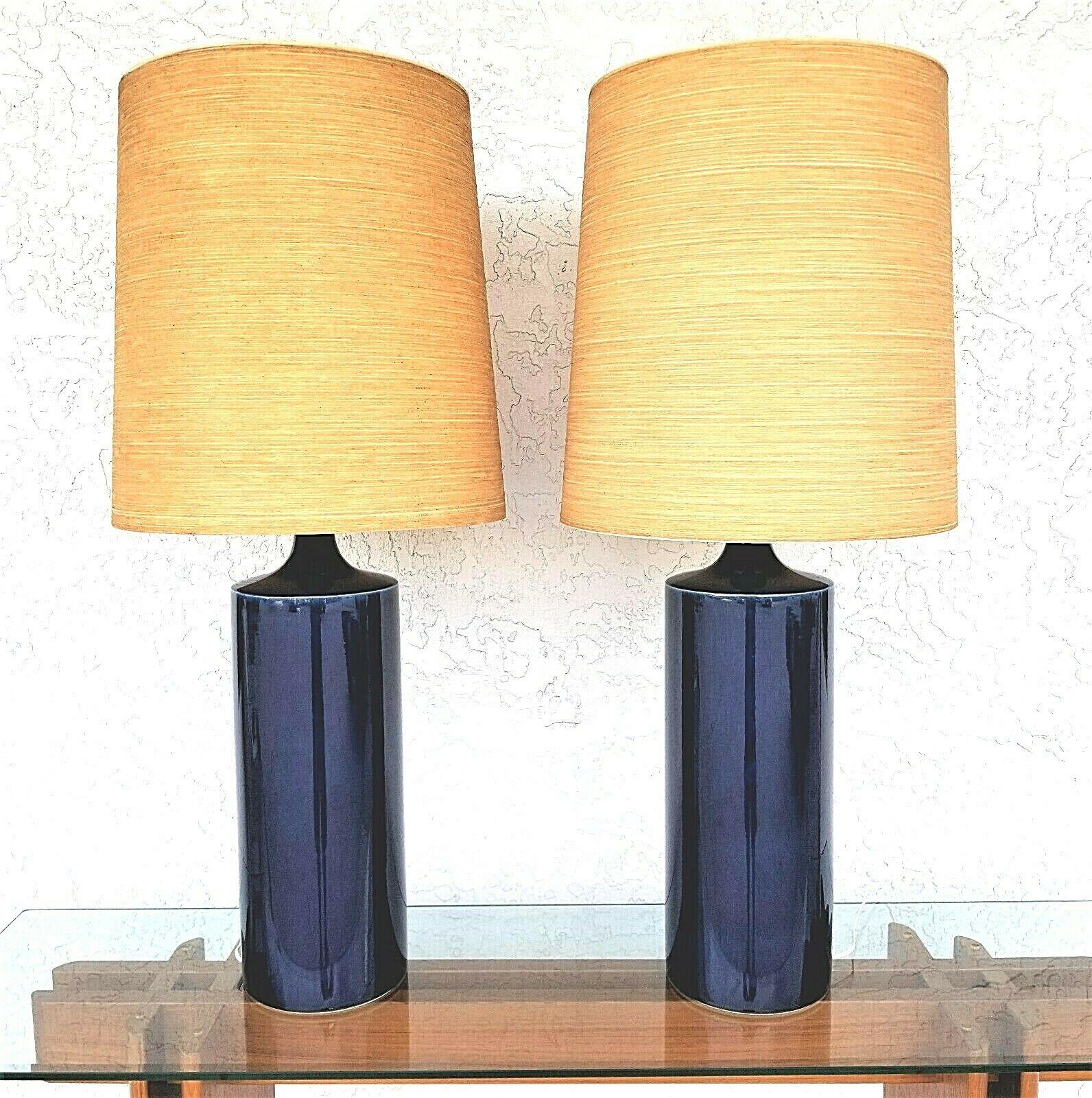 Lotte Gunnar Bostlund Cobalt Blue Ceramic Table Lamps - A Pair 3