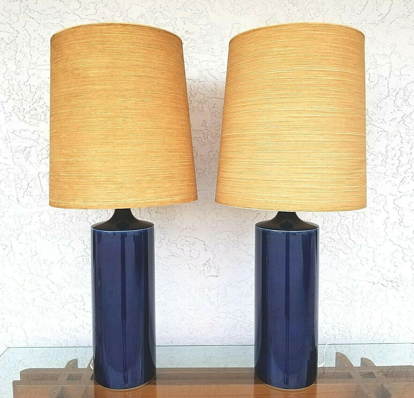 Lotte Gunnar Bostlund Cobalt Blue Ceramic Table Lamps - A Pair 4