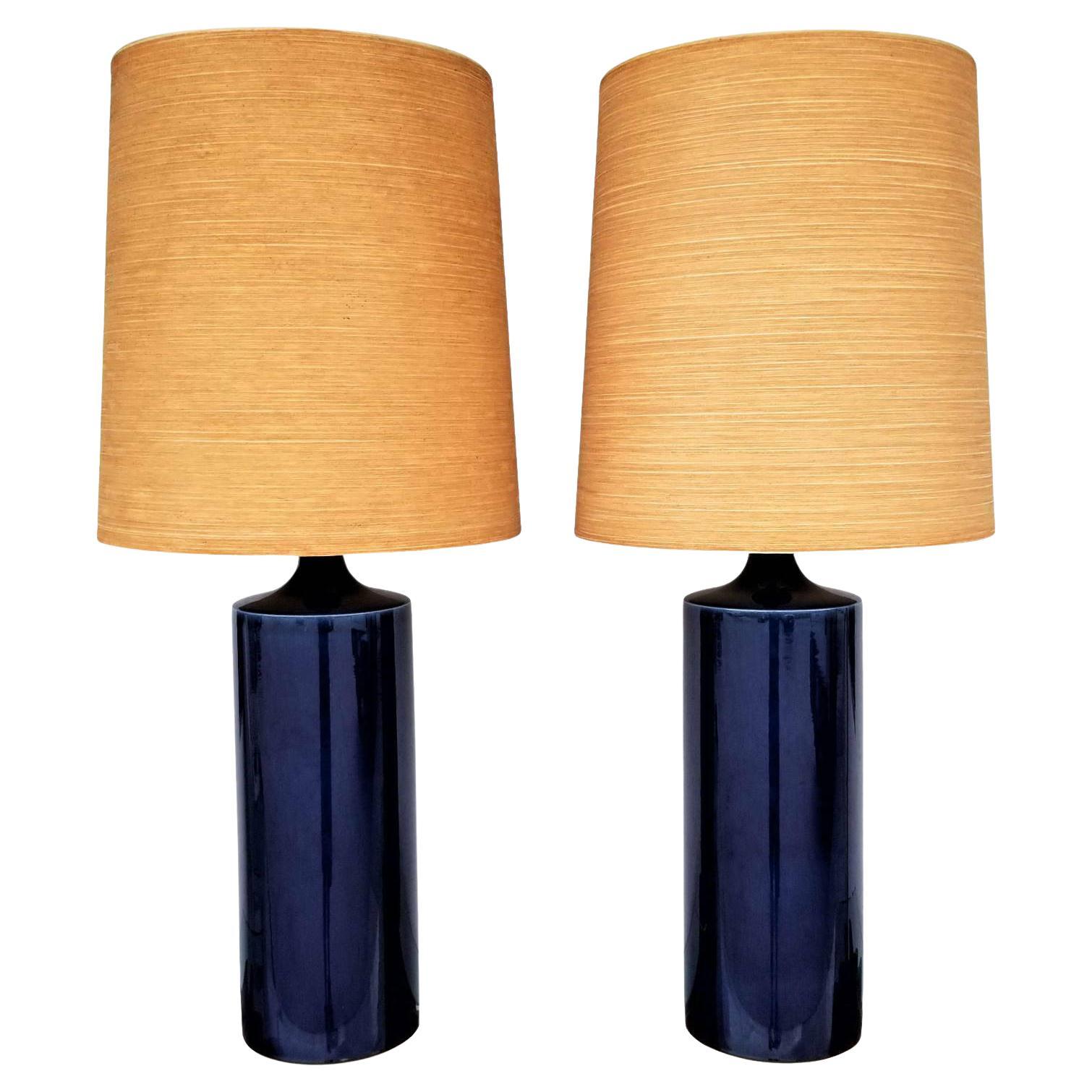 Lotte Gunnar Bostlund Cobalt Blue Ceramic Table Lamps - A Pair