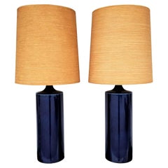 Lotte Gunnar Bostlund Cobalt Blue Ceramic Table Lamps - A Pair