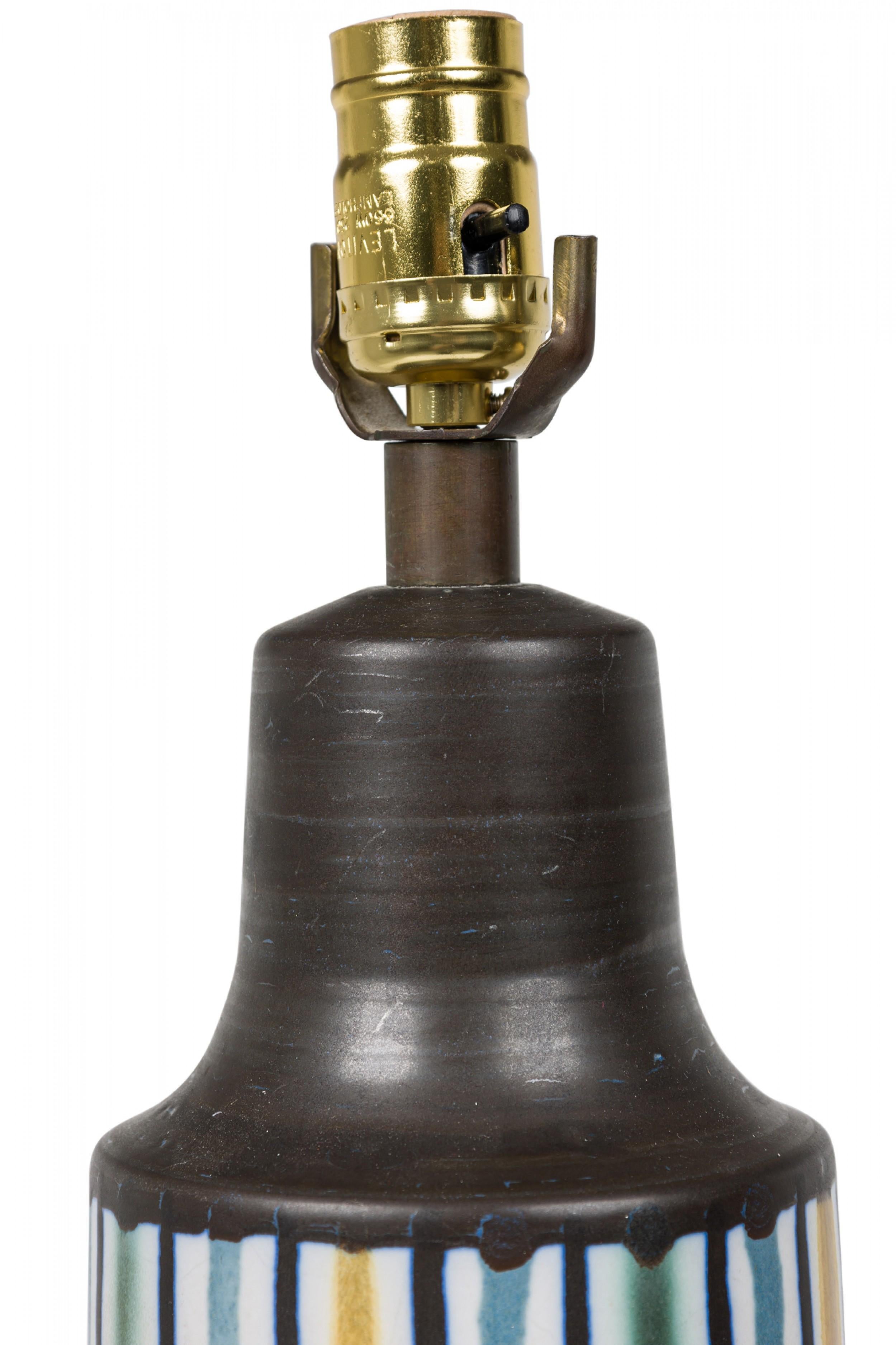 Brass Lotte & Gunnar Bostlund Danish Ceramic Hand Painted Multi-Color Table Lamp For Sale