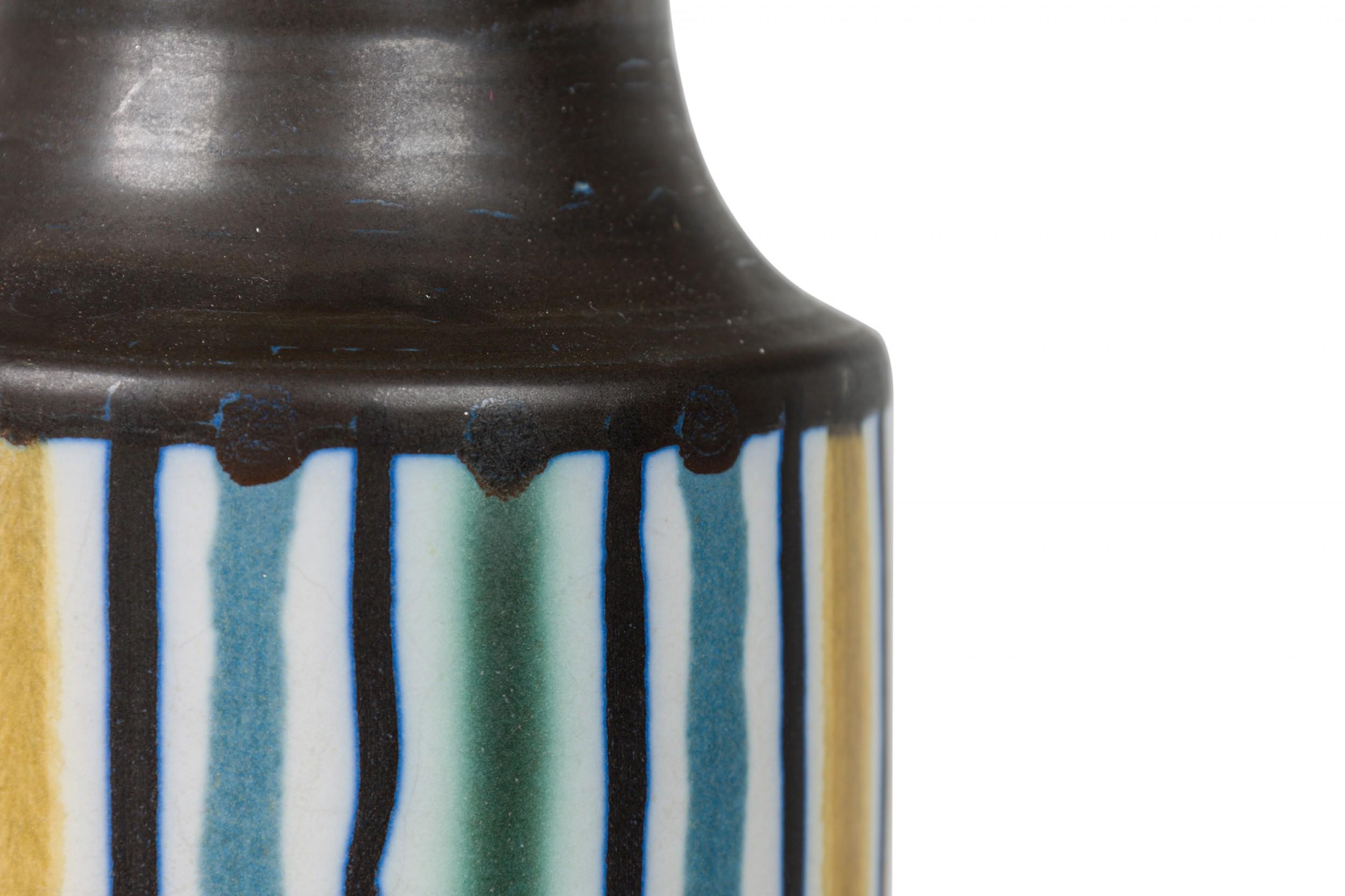 Lotte & Gunnar Bostlund Danish Ceramic Hand Painted Multi-Color Table Lamp For Sale 2