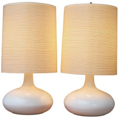 Lotte & Gunnar Bostlund Pair of Cream Ceramic Lamps with Fiberglass Shades