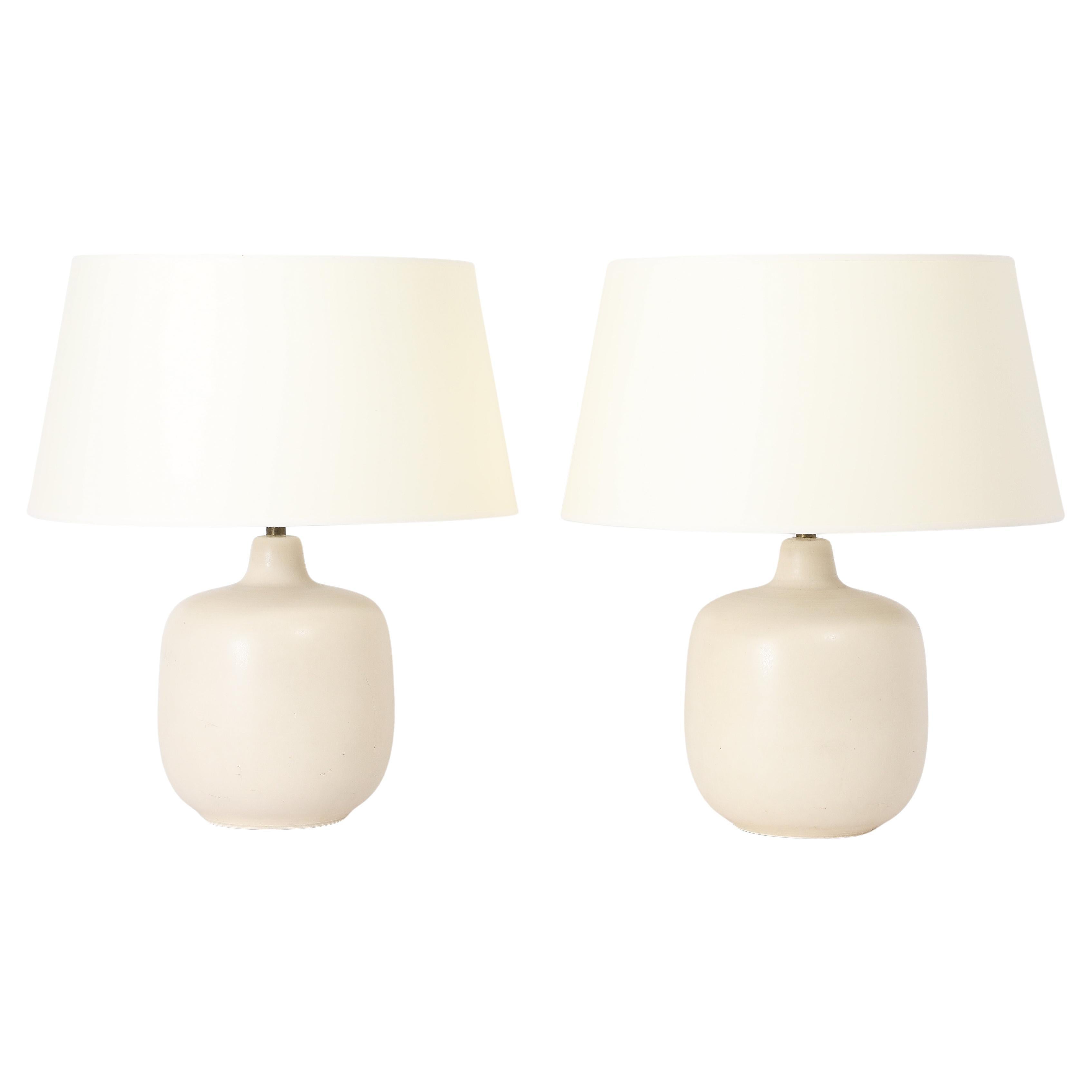 Lotte & Gunnar Bostlund White Ceramic Lamps, USA 1960's