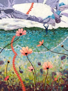 "Steady in the Wind" - Pittura acrilica surreale contemporanea su pannello di legno