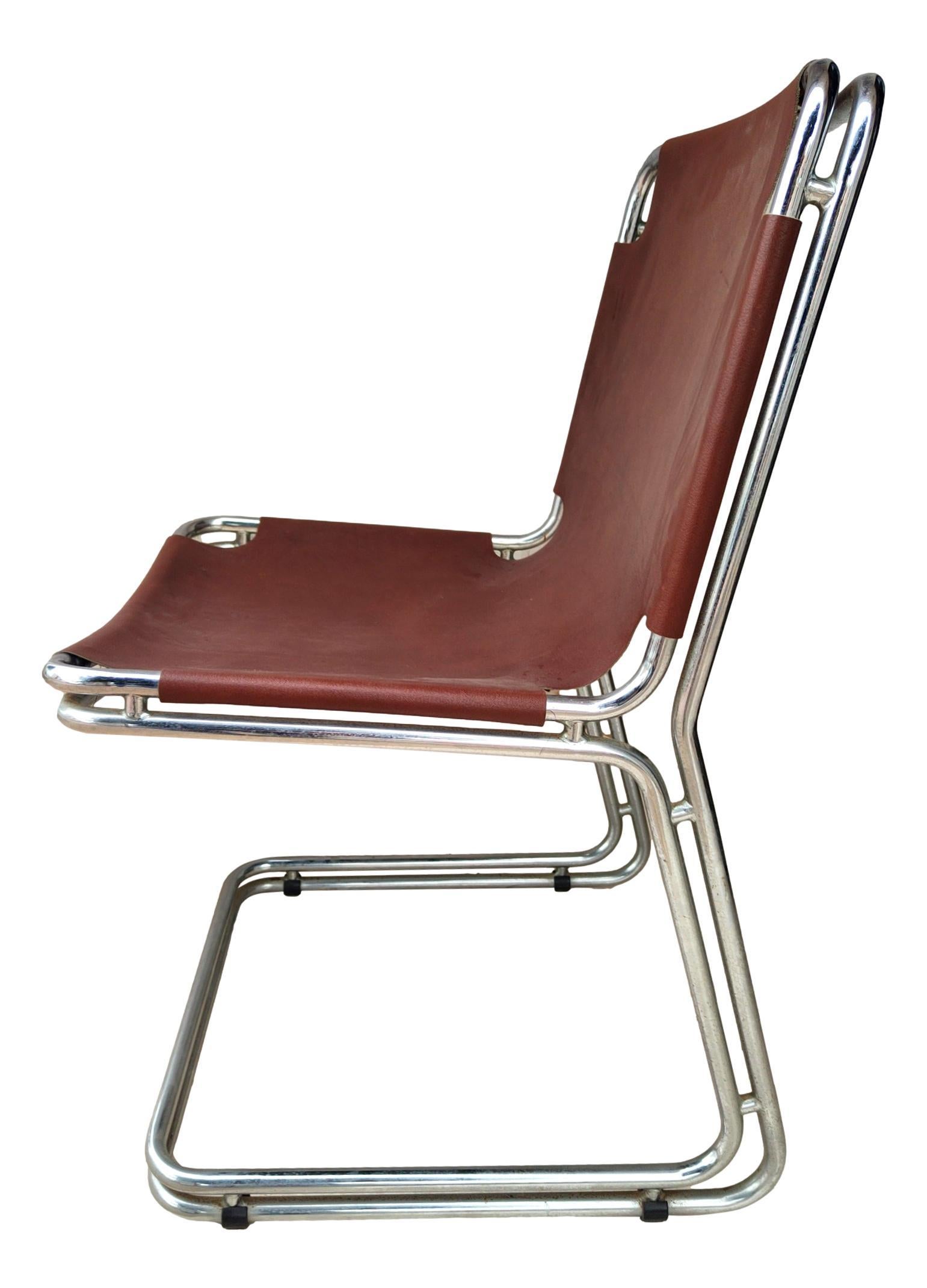 lot de quatre chaises en métal et cuir dans le style de Pascal Mourgue 1970 Bon état - En vente à taranto, IT