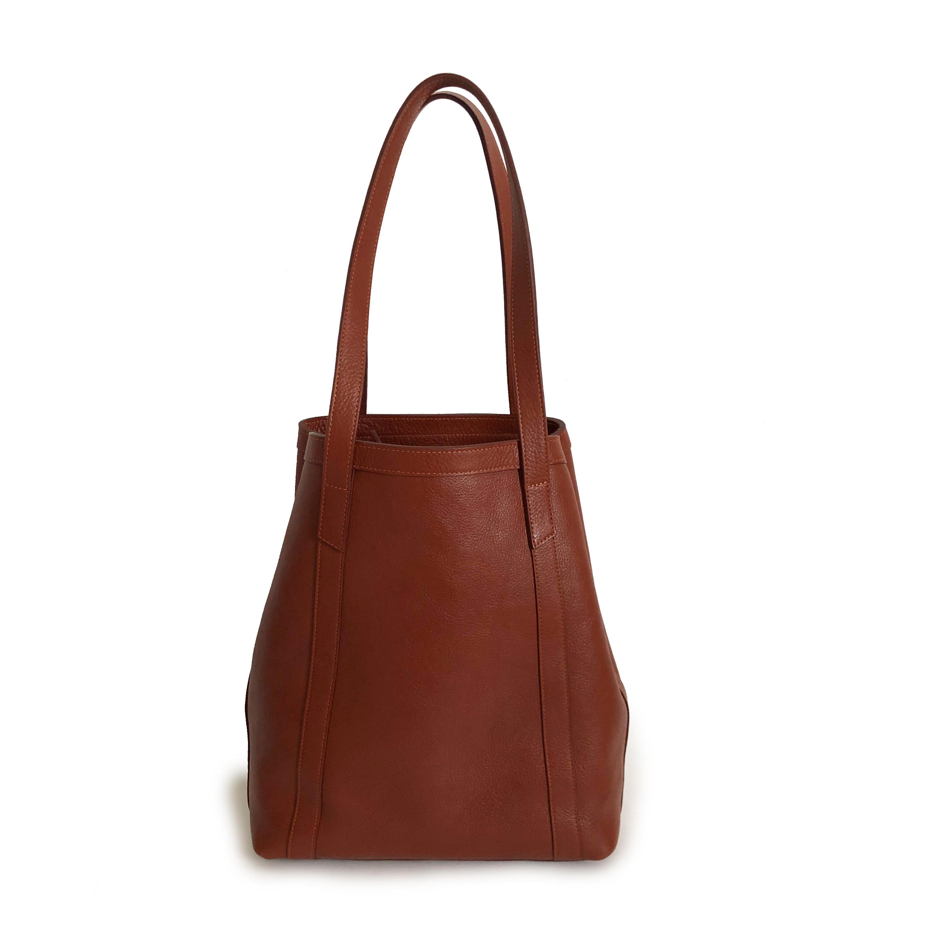Brown Lotuff Leather Angle Tote Bag Saddle Tan XL Travel Bag 
