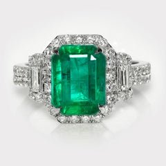 Lotus 18K 3.23 Ct Sambia Intensives Grün Smaragd&Diamanten Antiker Verlobungsring