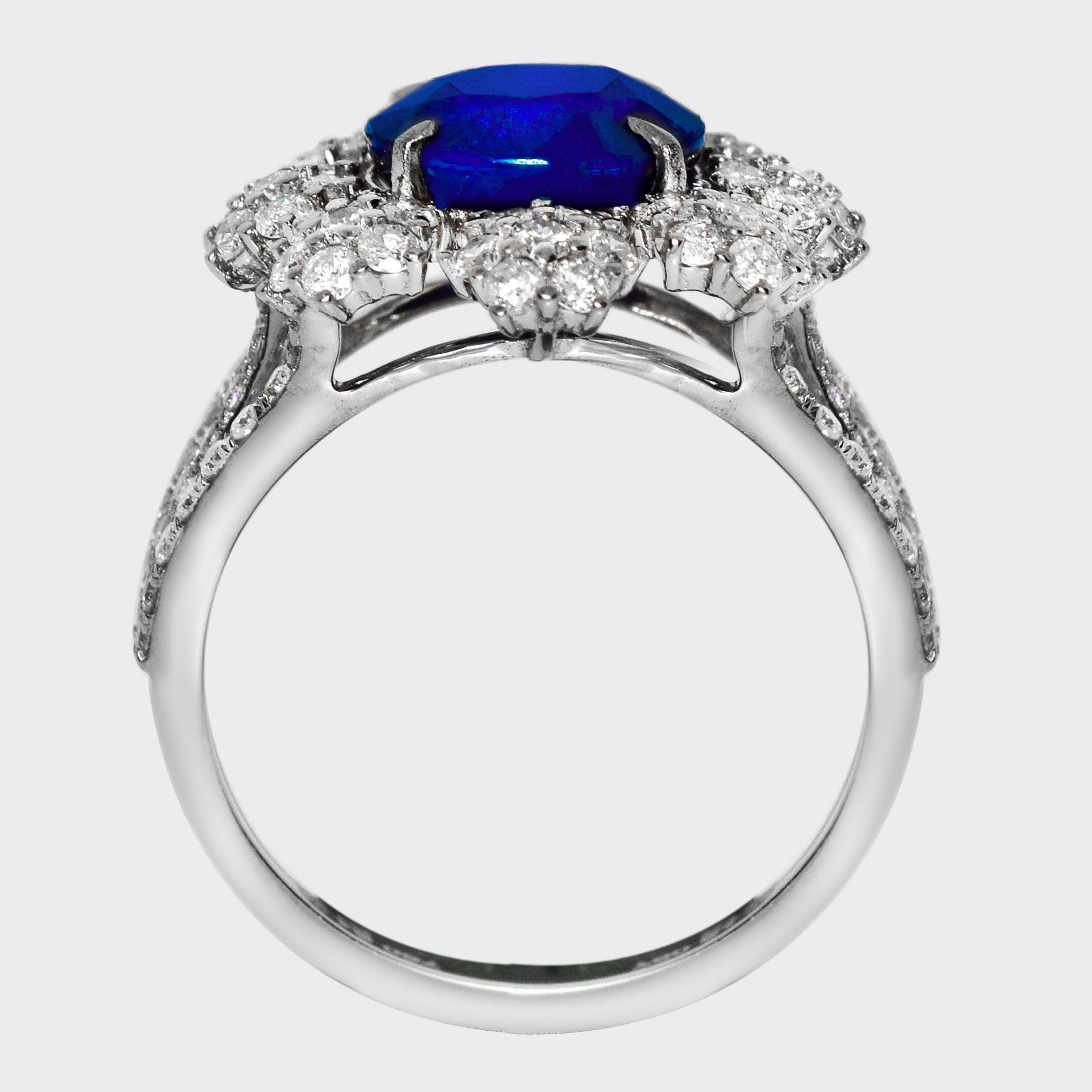 Oval Cut Lotus 18K 4.20 ct Royal Blue Sapphire Engagement Ring For Sale