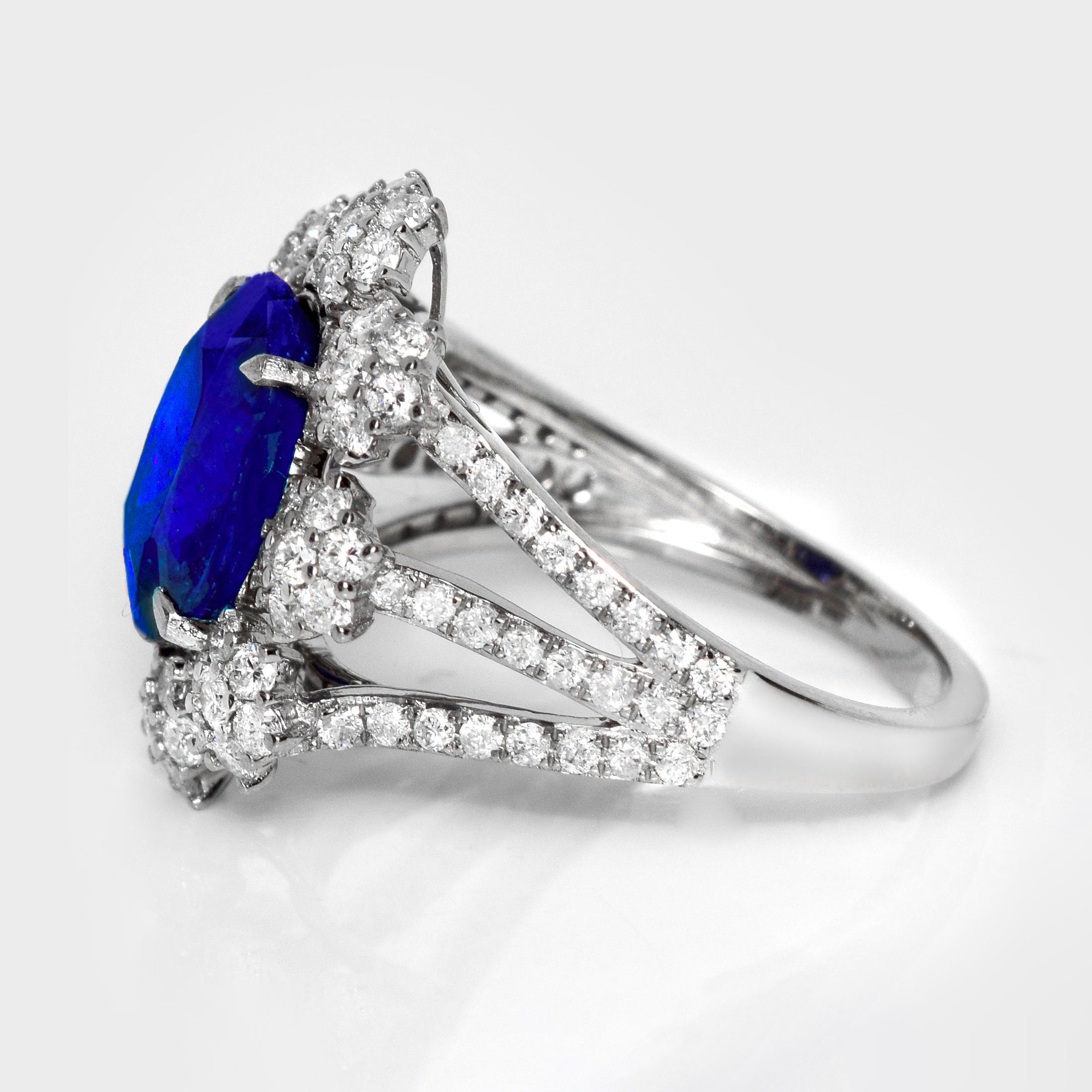 Femenino o masculino Anillo de compromiso Zafiro Azul Real Lotus 18K 4,20 ct en venta