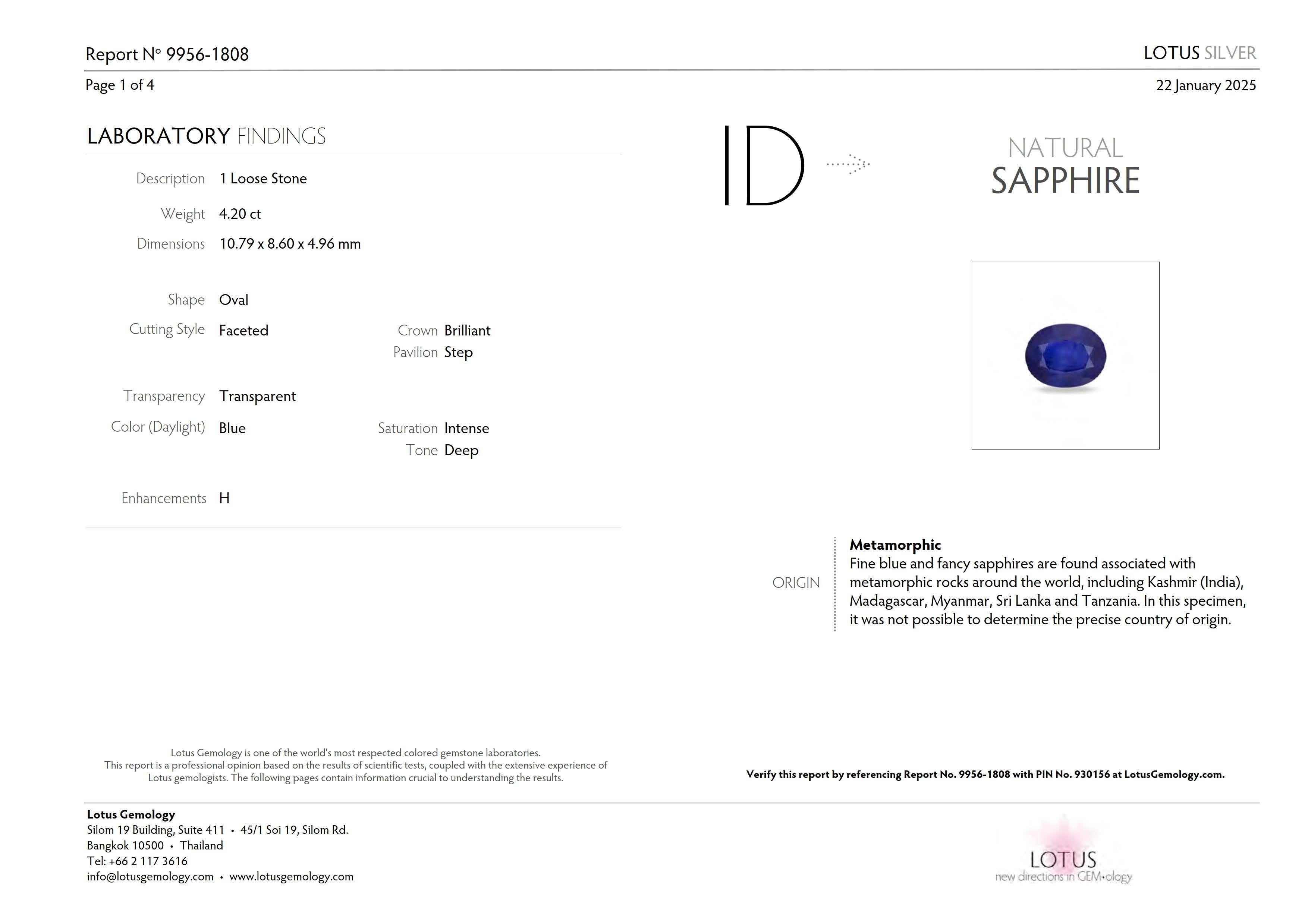 Lotus 18K 4.20 ct Royal Blue Sapphire Engagement Ring For Sale 2