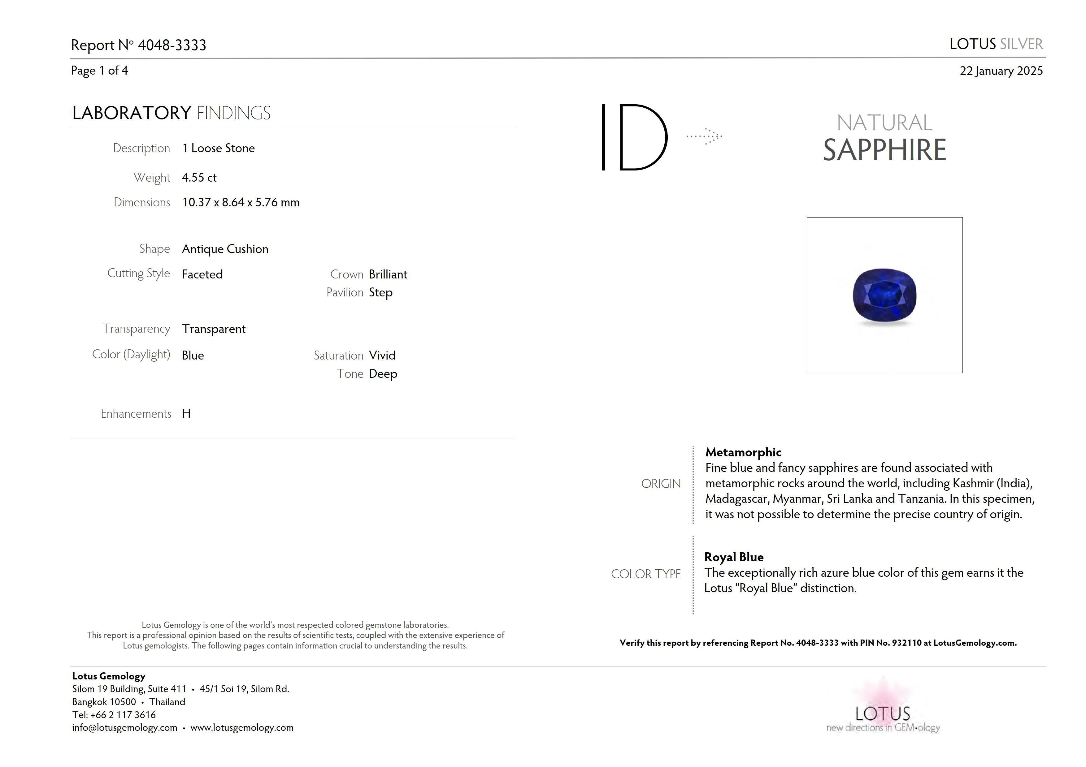 Lotus 18K 4.55 ct Royal Blue Sapphire Art Deco Engagement Ring For Sale 2