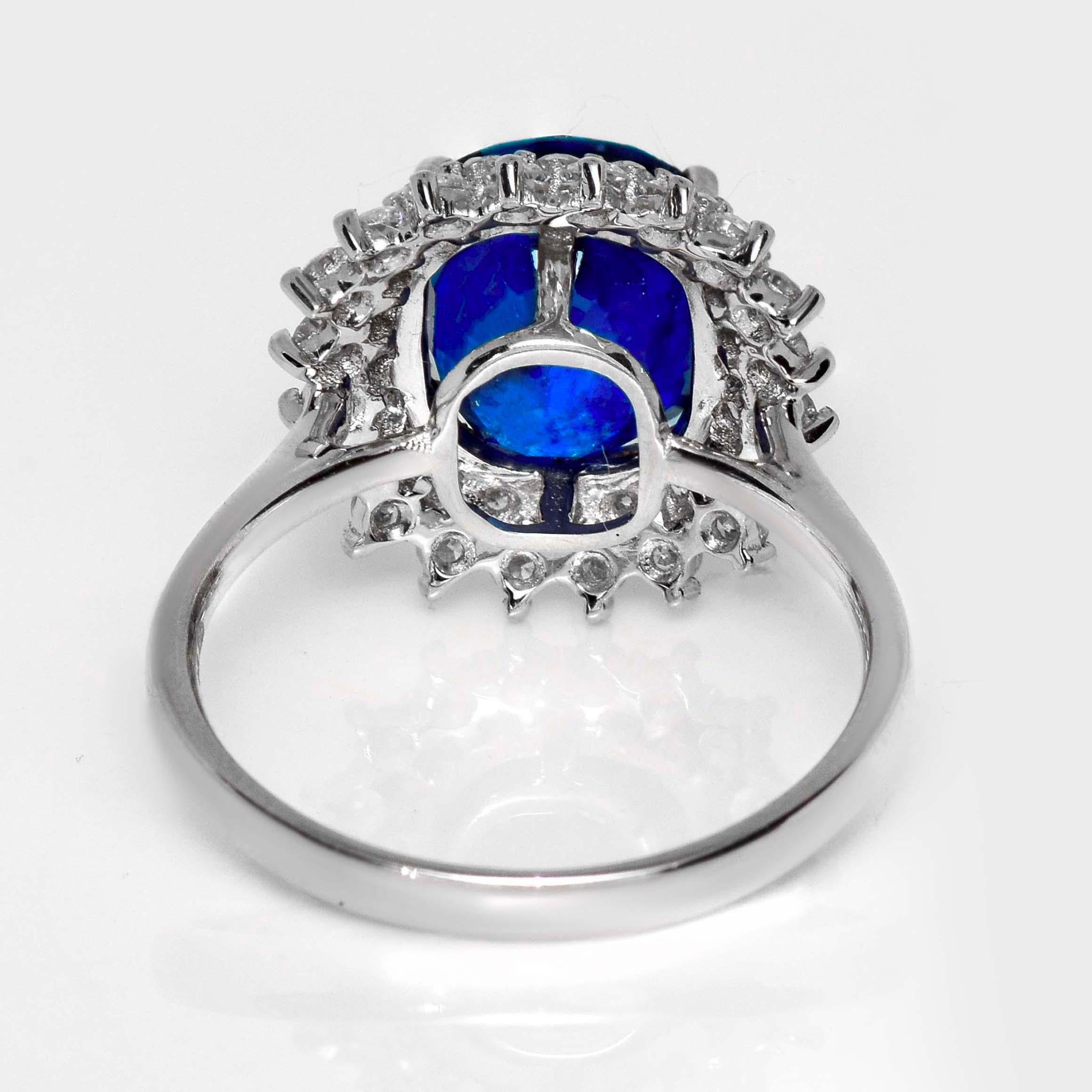 Lotus 18K 5.09 ct Royal Blue Sapphire Art Deco Engagement Ring For Sale 1