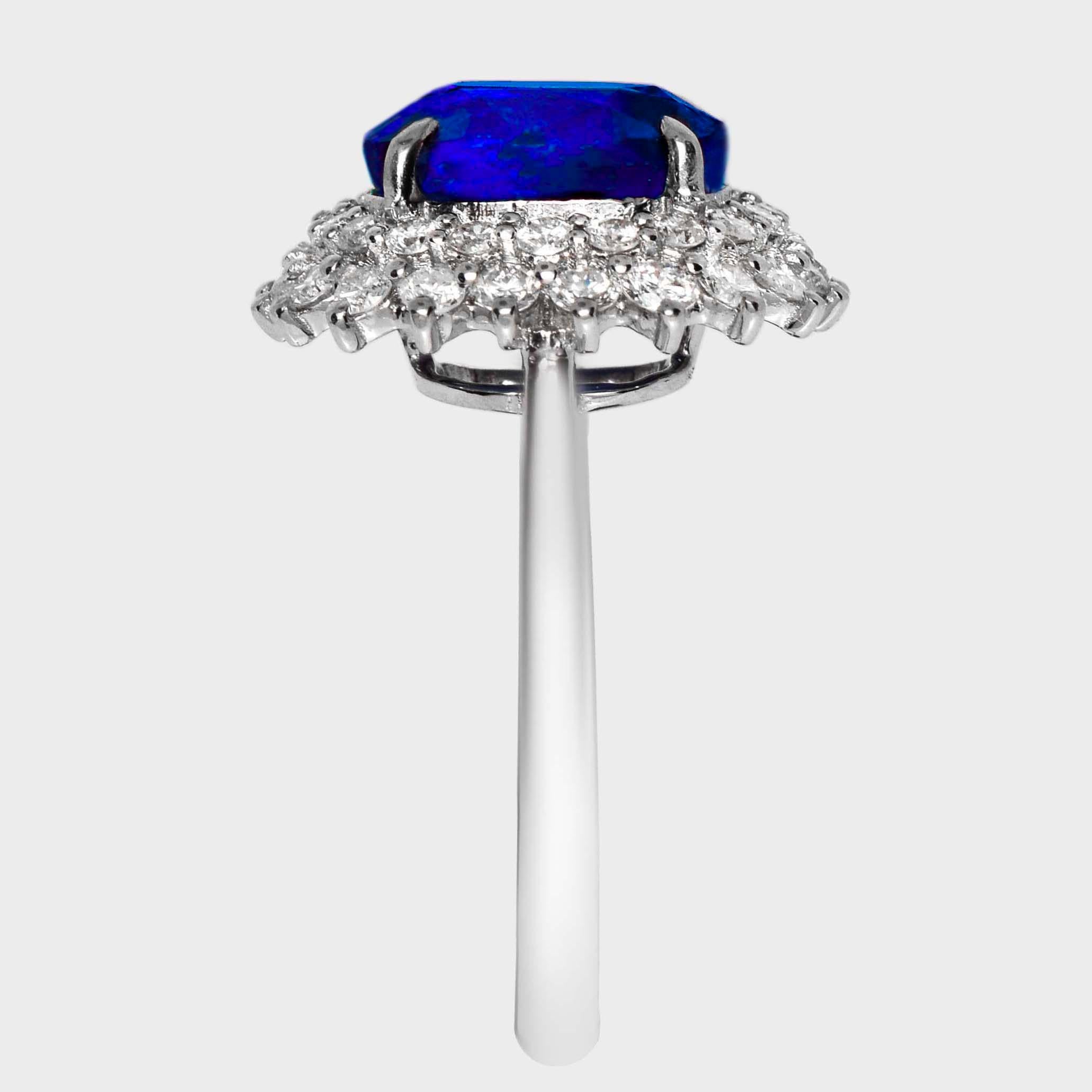Lotus 18K 5.09 ct Royal Blue Sapphire Art Deco Engagement Ring In New Condition For Sale In Kaohsiung City, TW