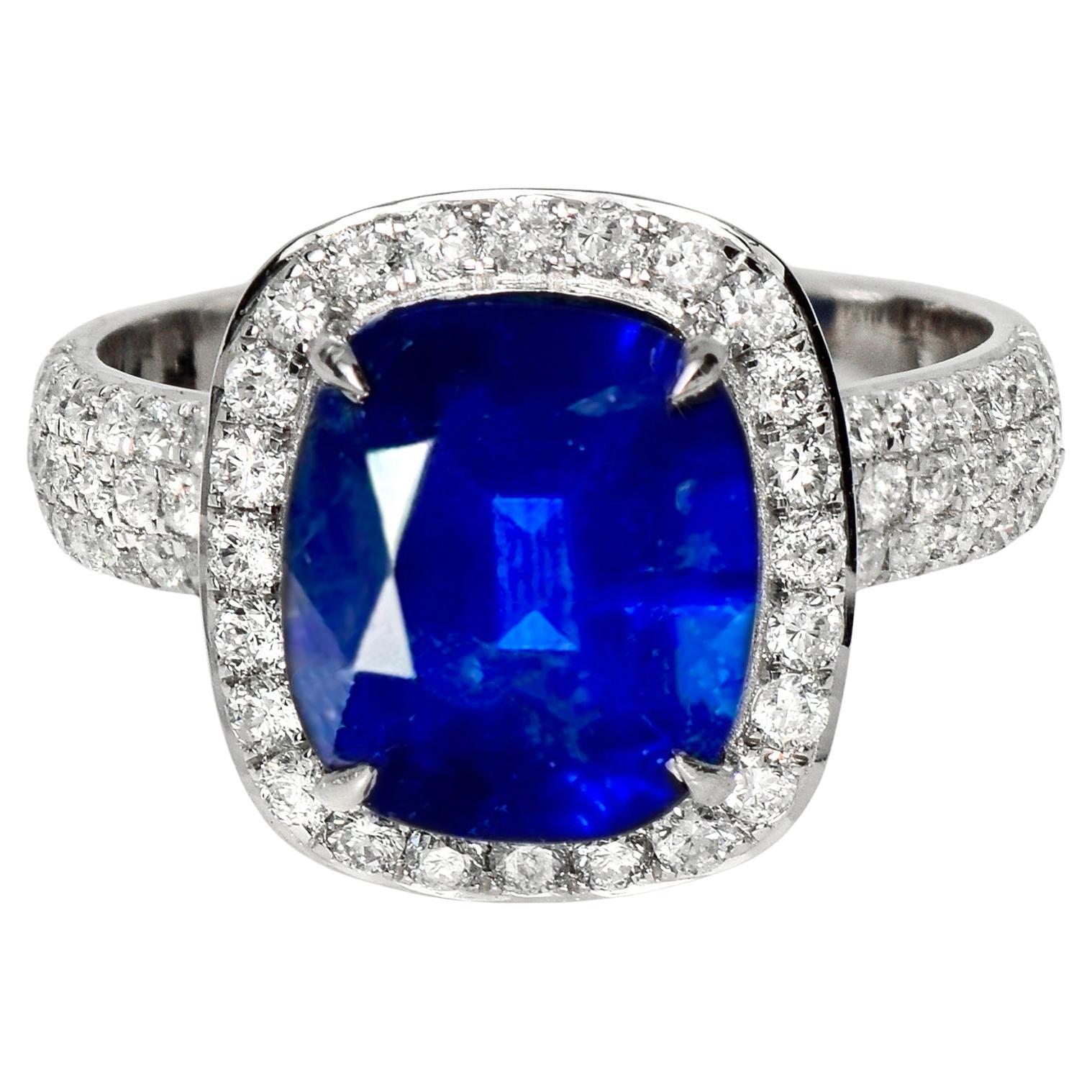 Lotus 18K 5.57 ct Royal Blue Sapphire Art Deco Engagement Ring