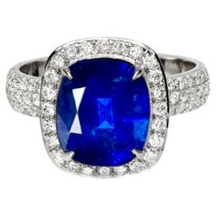 Anillo de compromiso Art Déco Loto 18K 5,57 ct Zafiro Azul Real
