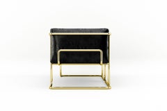 Lotus 2 Seat Sofa - Modern Handcrafted Black Leather Sofa with Brass Legs