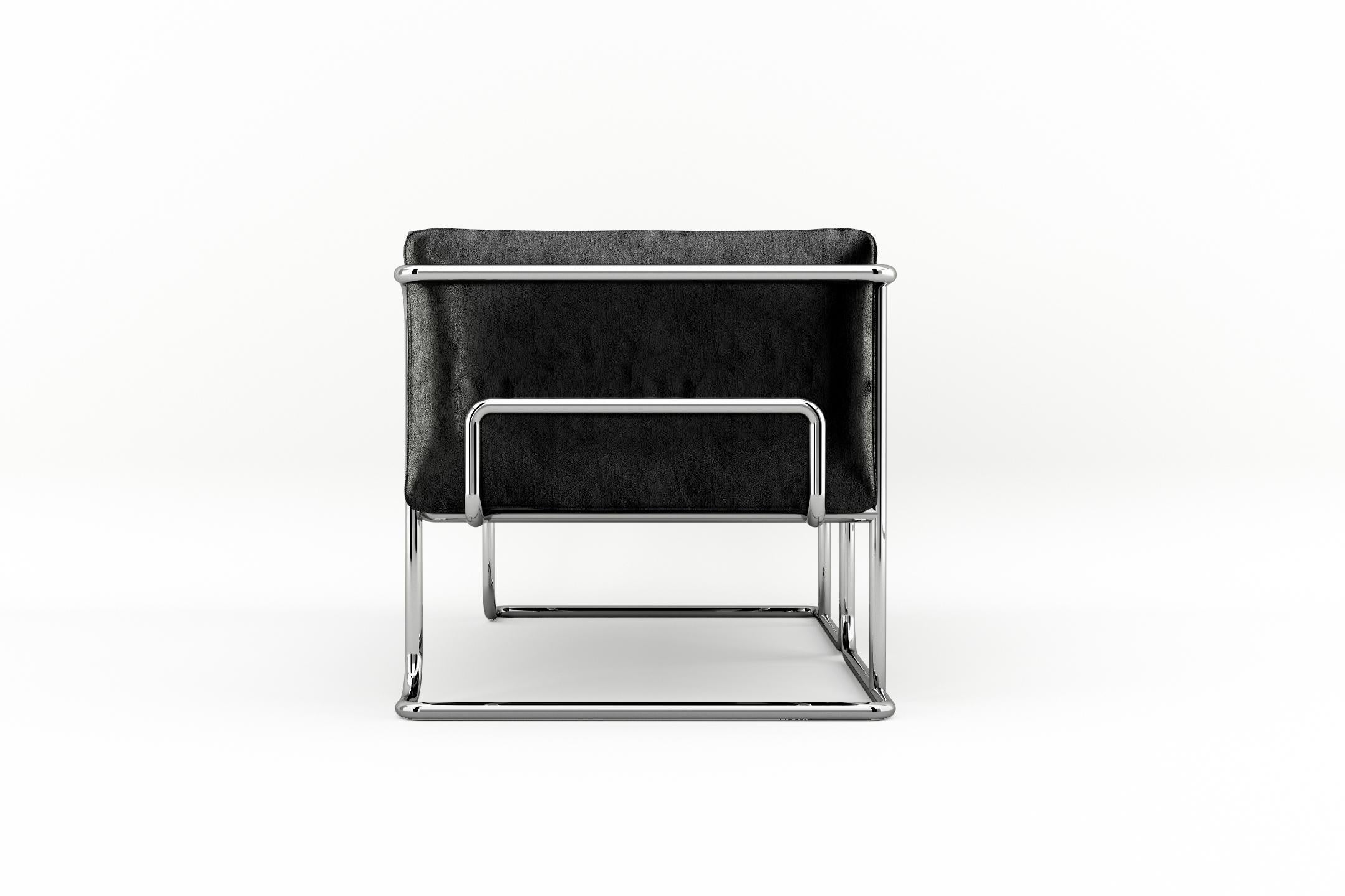 Moderne Lotus 2 Seat Sofa - Canapé moderne en cuir noir avec pieds en acier inoxydable en vente