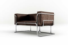 Lotus 2 Seat Sofa - Modern Handcrafted Brown Leather Sofa with Steel Legs